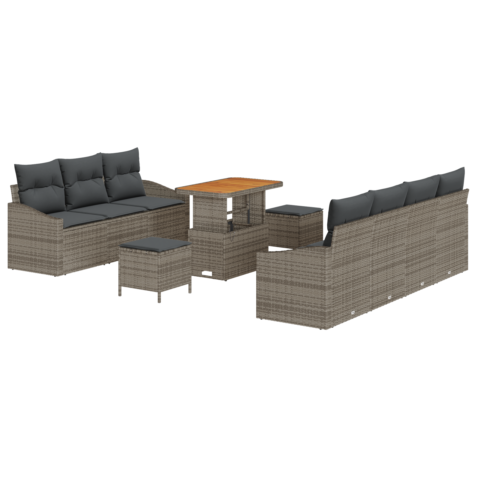 Thumbnail - vidaXL 10-teiliges Garten-Sofa-Set mit Kissen Grau Poly Rattan Akazie