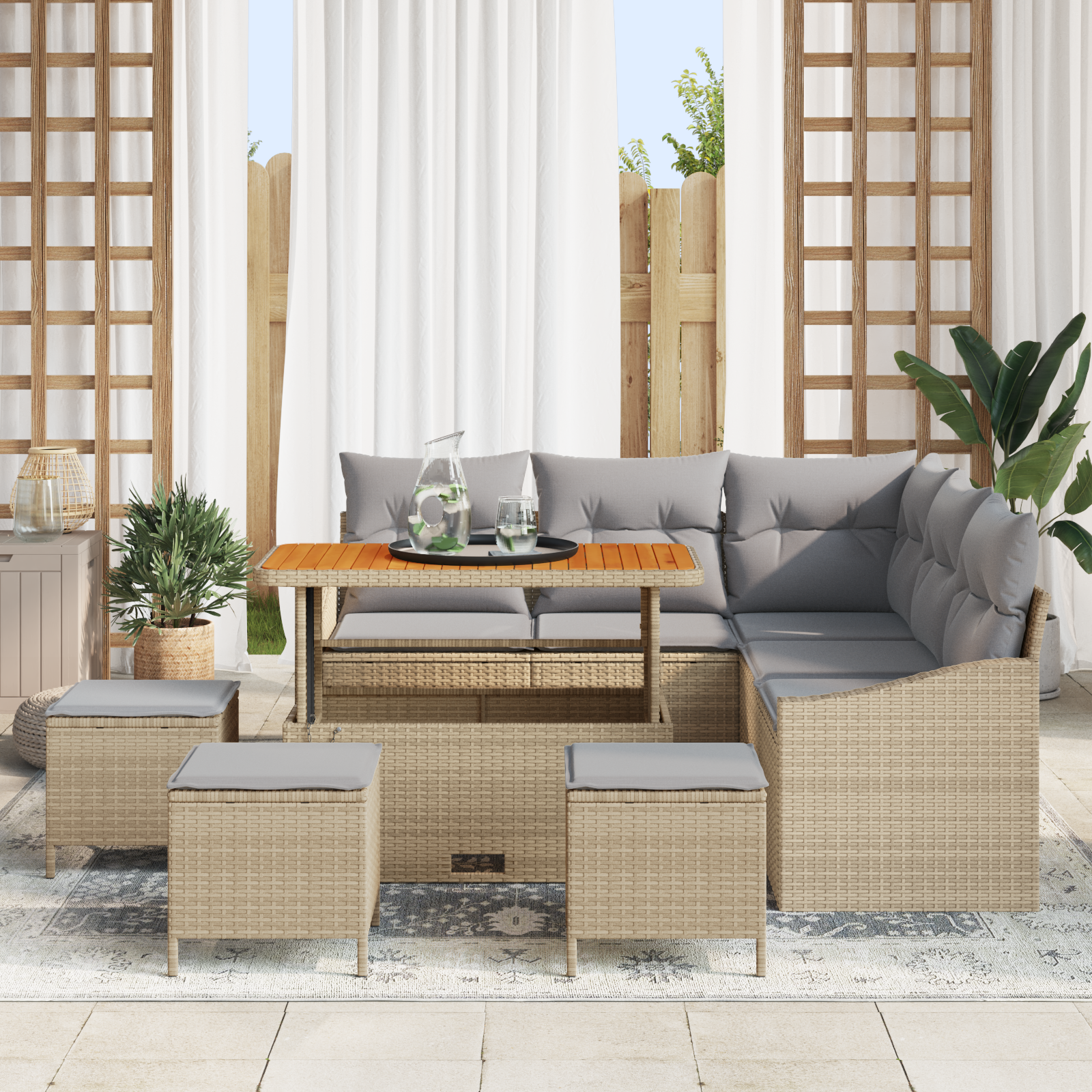 Thumbnail - vidaXL 9 Teile Garten Sofa Set mit Kissen Beige Poly Rattan Akazie