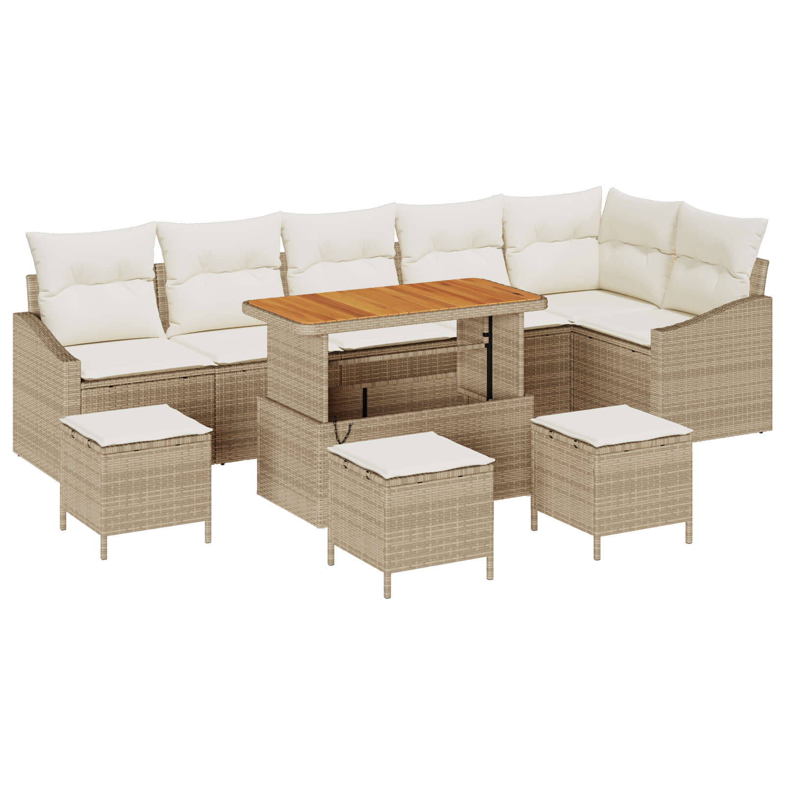 Thumbnail - vidaXL 10-teiliges Garten-Sofa-Set mit Kissen Beige Poly-Rattan Akazie
