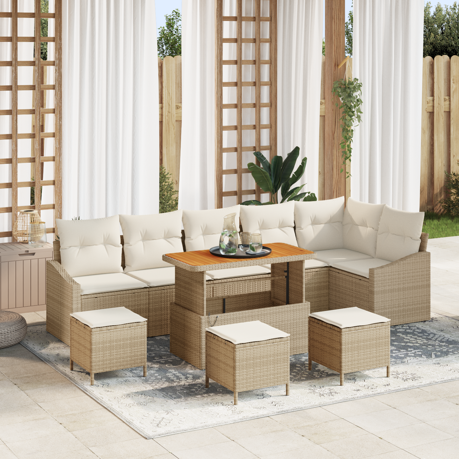 Thumbnail - vidaXL 10-teiliges Garten-Sofa-Set mit Kissen Beige Poly-Rattan Akazie