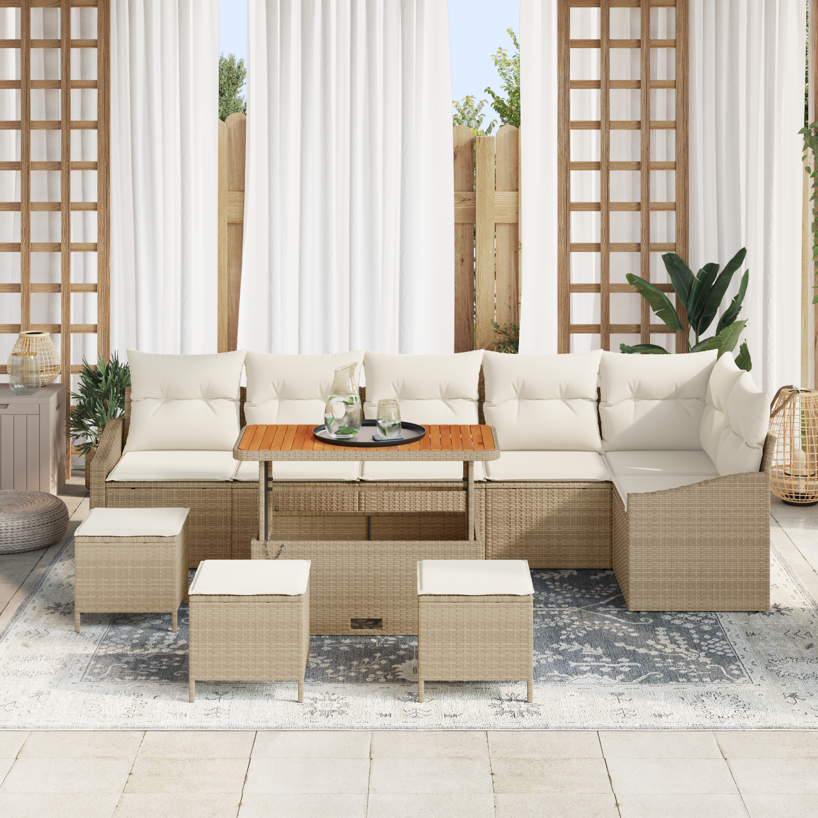 Thumbnail - vidaXL 10-teiliges Garten-Sofa-Set mit Kissen Beige Poly-Rattan Akazie