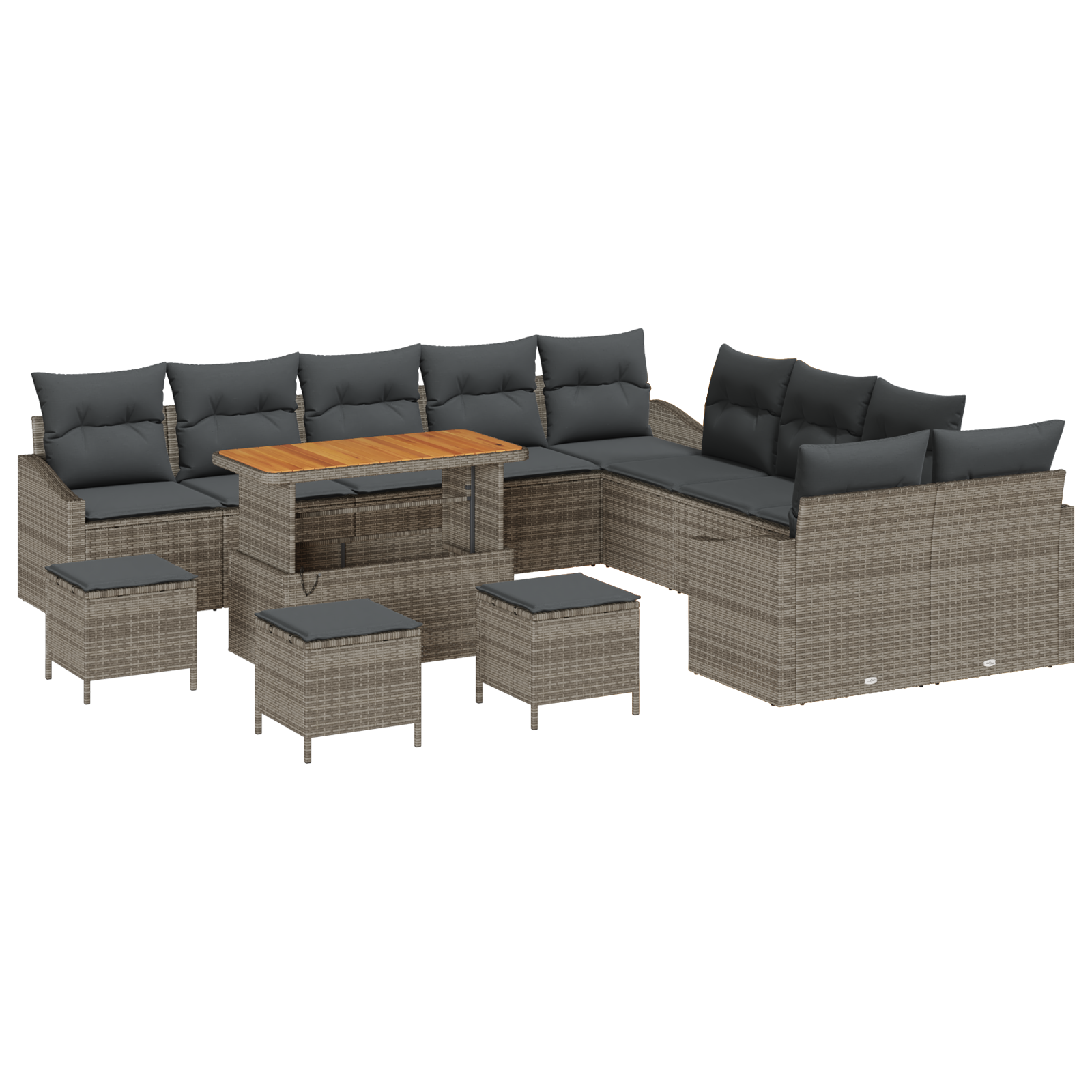 Thumbnail - vidaXL 14-teiliges Garten-Sofa-Set mit Kissen Grau Poly-Rattan Akazie