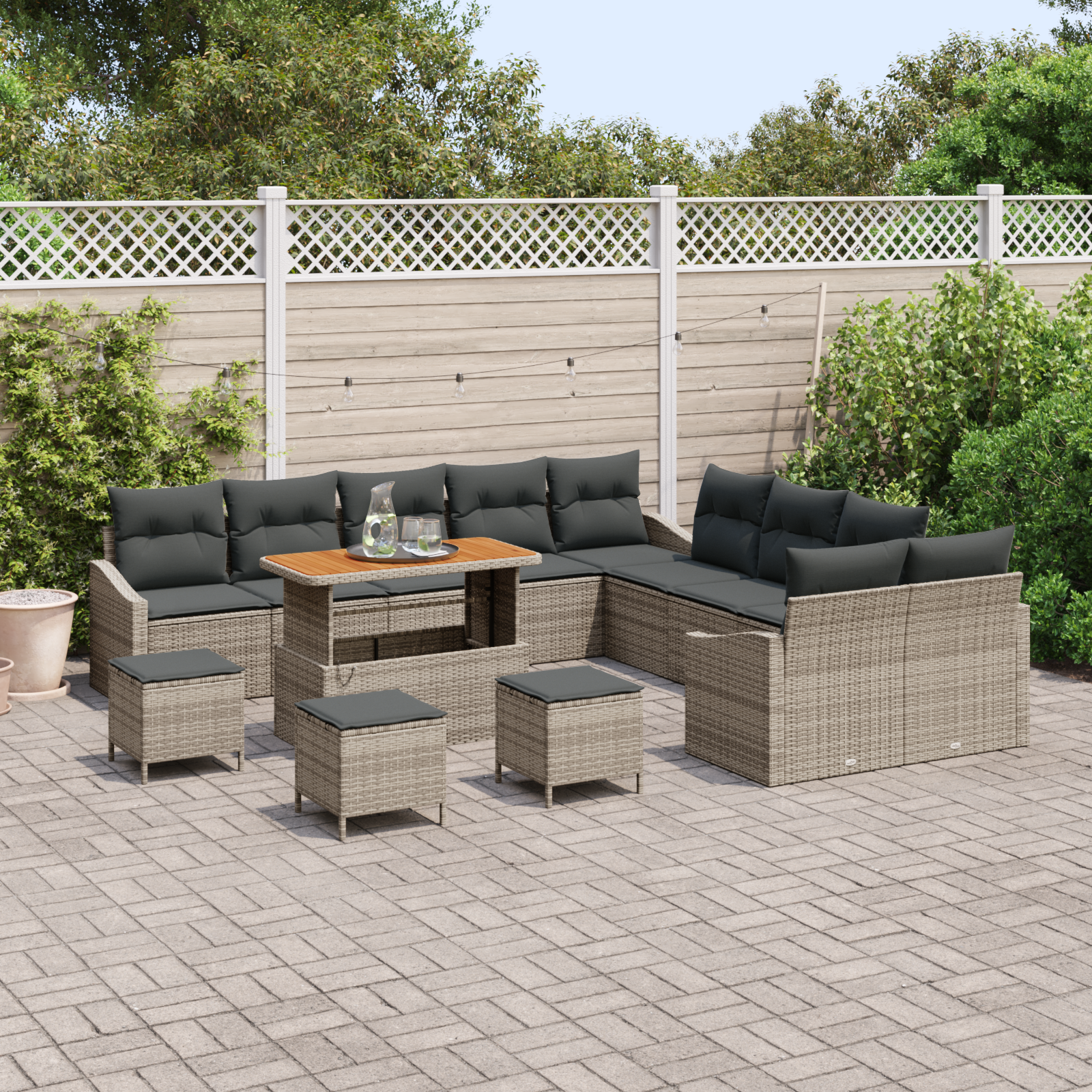 Thumbnail - vidaXL 14-teiliges Garten-Sofa-Set mit Kissen Grau Poly-Rattan Akazie