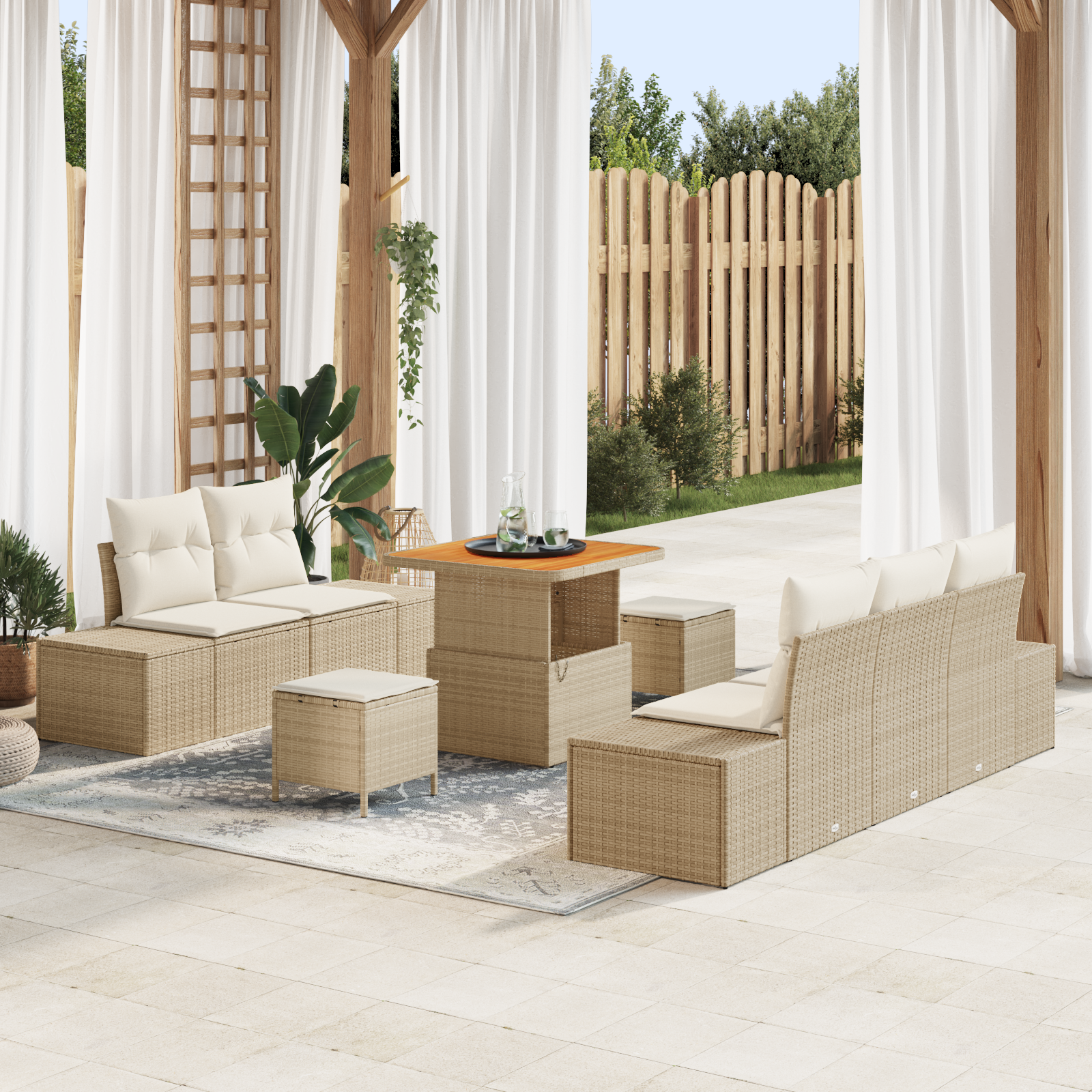 Set Divani Giardino Modulari 8 Pezzi con Cuscini Beige Polyrattan Acacia