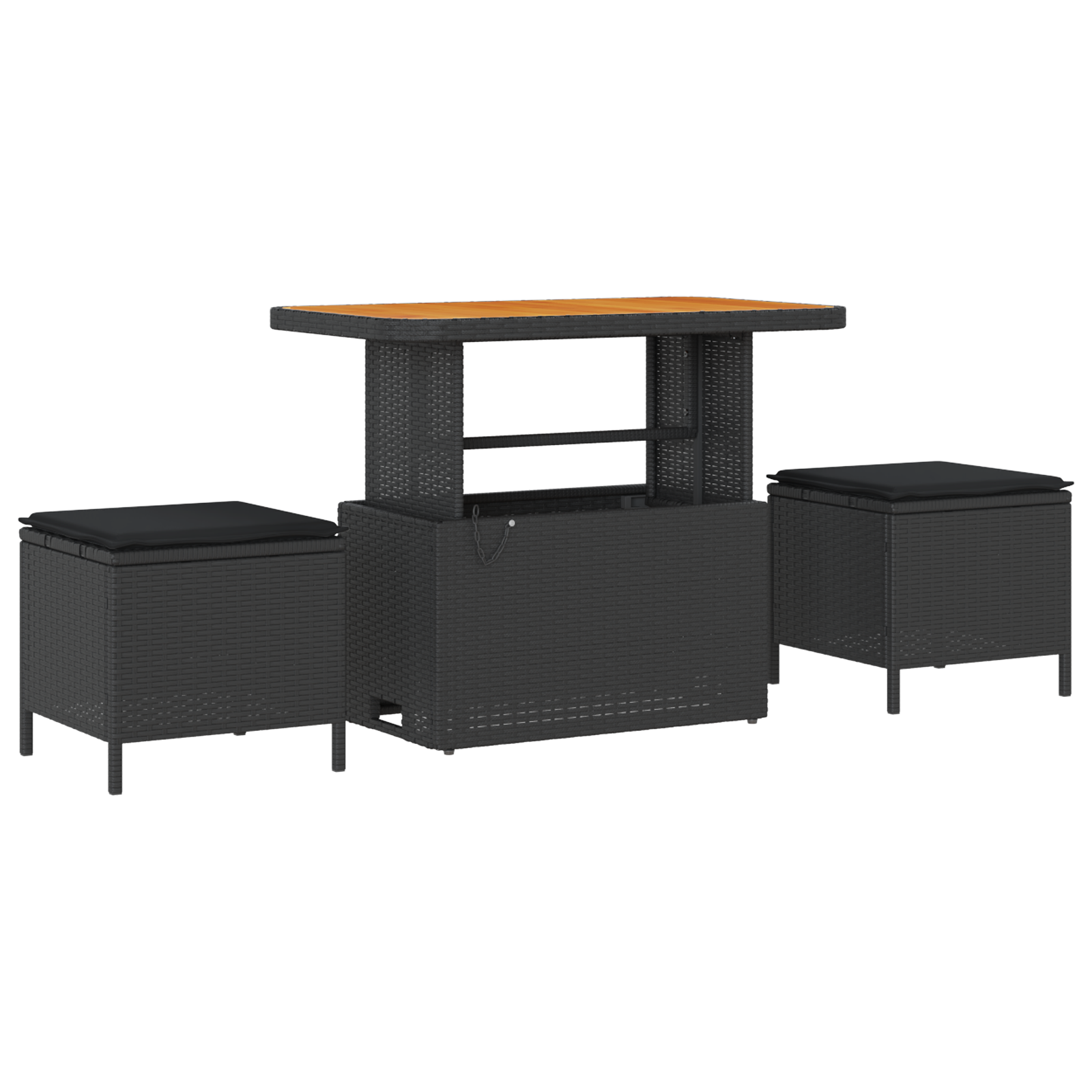 Conjunto de Sofá de Jardim 8 Peças com Almofadas Preto Polirattan Acácia, Sofá de Jardim com Almofadas Preto Polirattan, Conjunto de Jantar de Jardim 3 Peças com Almofadas Preto Polirattan Acácia