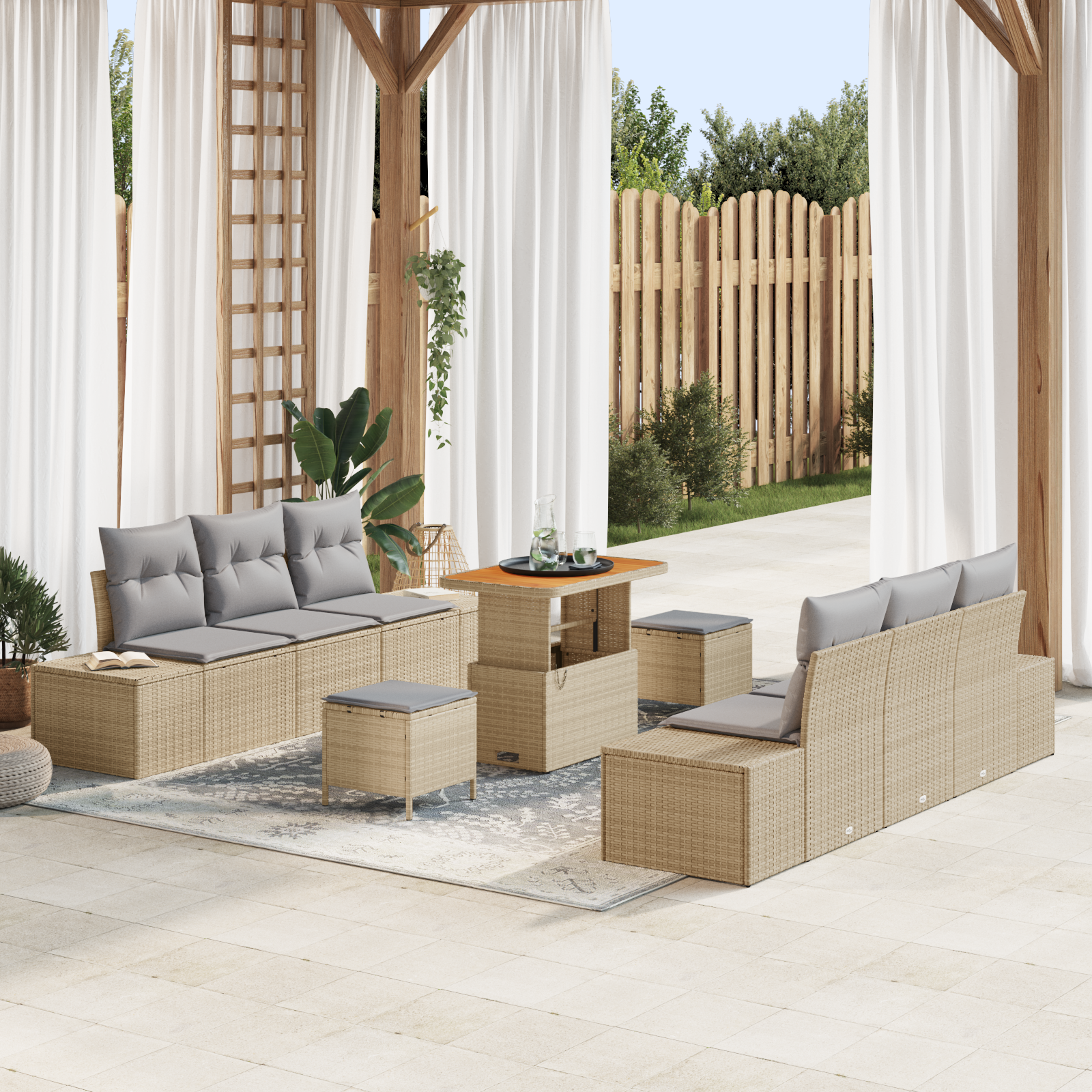Thumbnail - vidaXL 9-teiliges Garten Sofa Set mit Kissen Beige Poly-Rattan Akazie