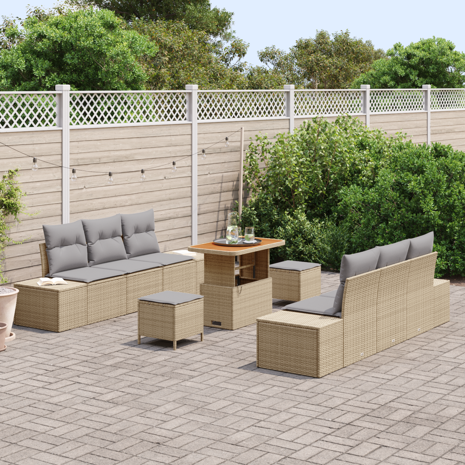Thumbnail - vidaXL 9-teiliges Garten Sofa Set mit Kissen Beige Poly-Rattan Akazie