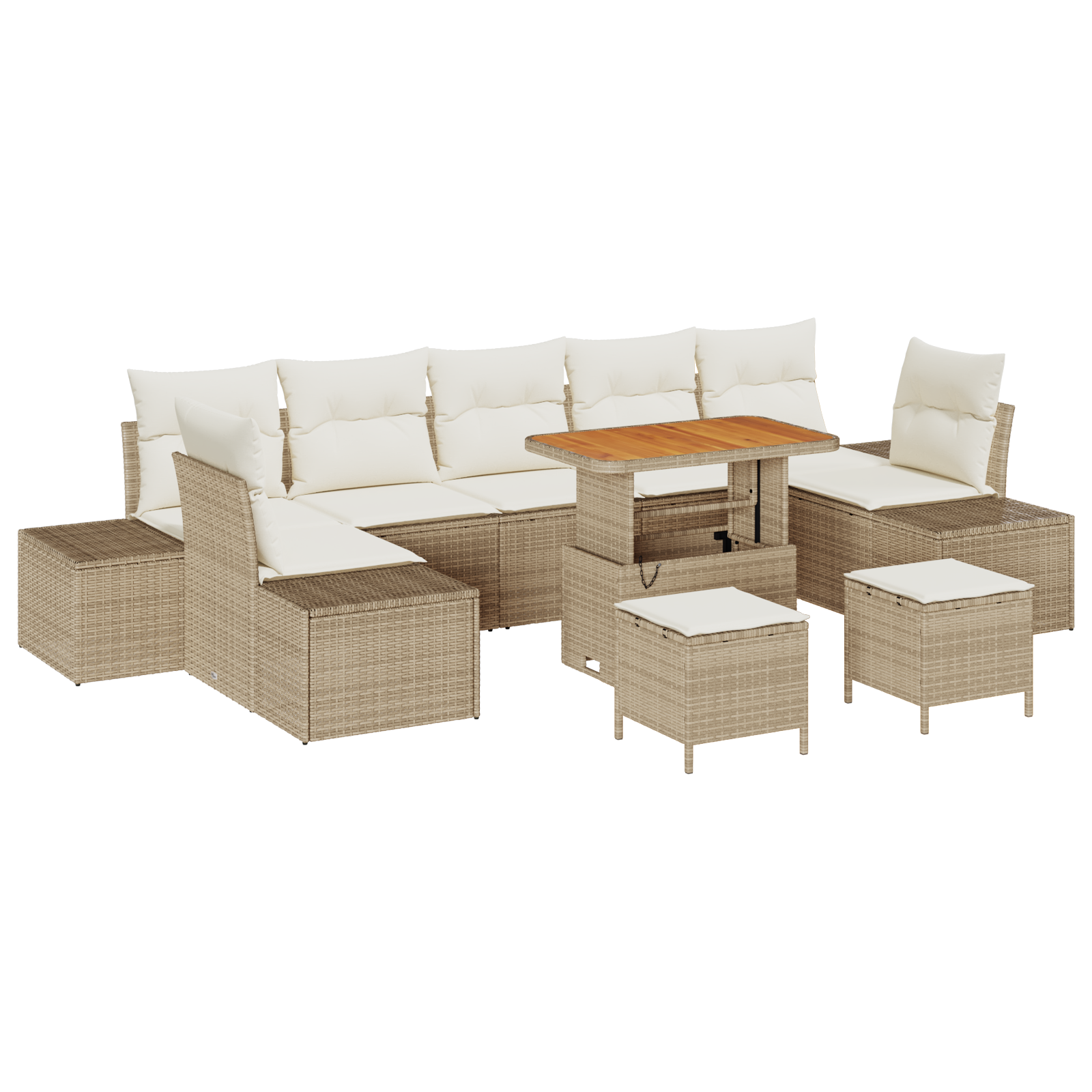 Thumbnail - vidaXL 10-teiliger Garten Sofa Set mit Kissen Beige Poly Rattan Akazie