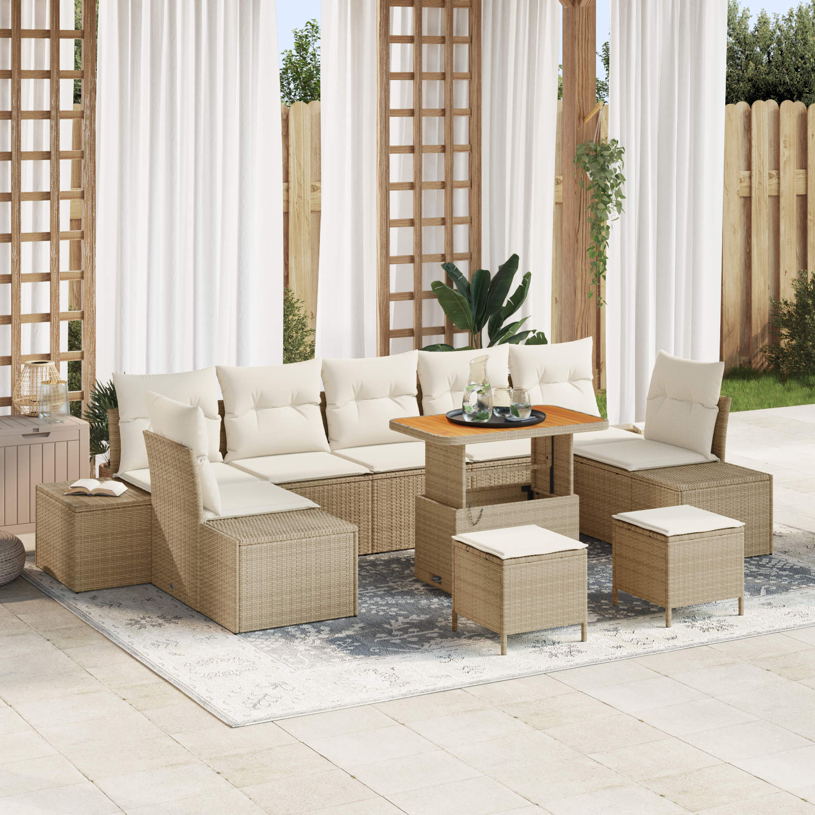Thumbnail - vidaXL 10-teiliger Garten Sofa Set mit Kissen Beige Poly Rattan Akazie