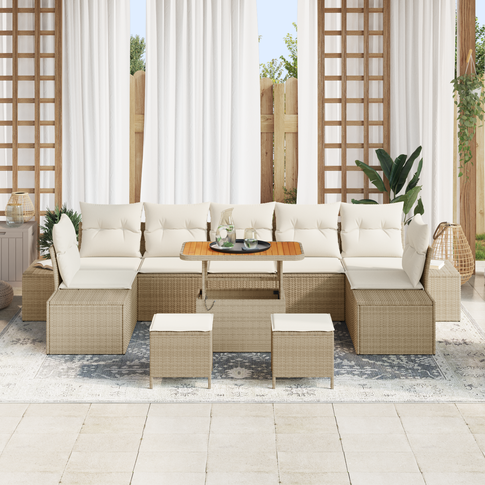Thumbnail - vidaXL 10-teiliger Garten Sofa Set mit Kissen Beige Poly Rattan Akazie