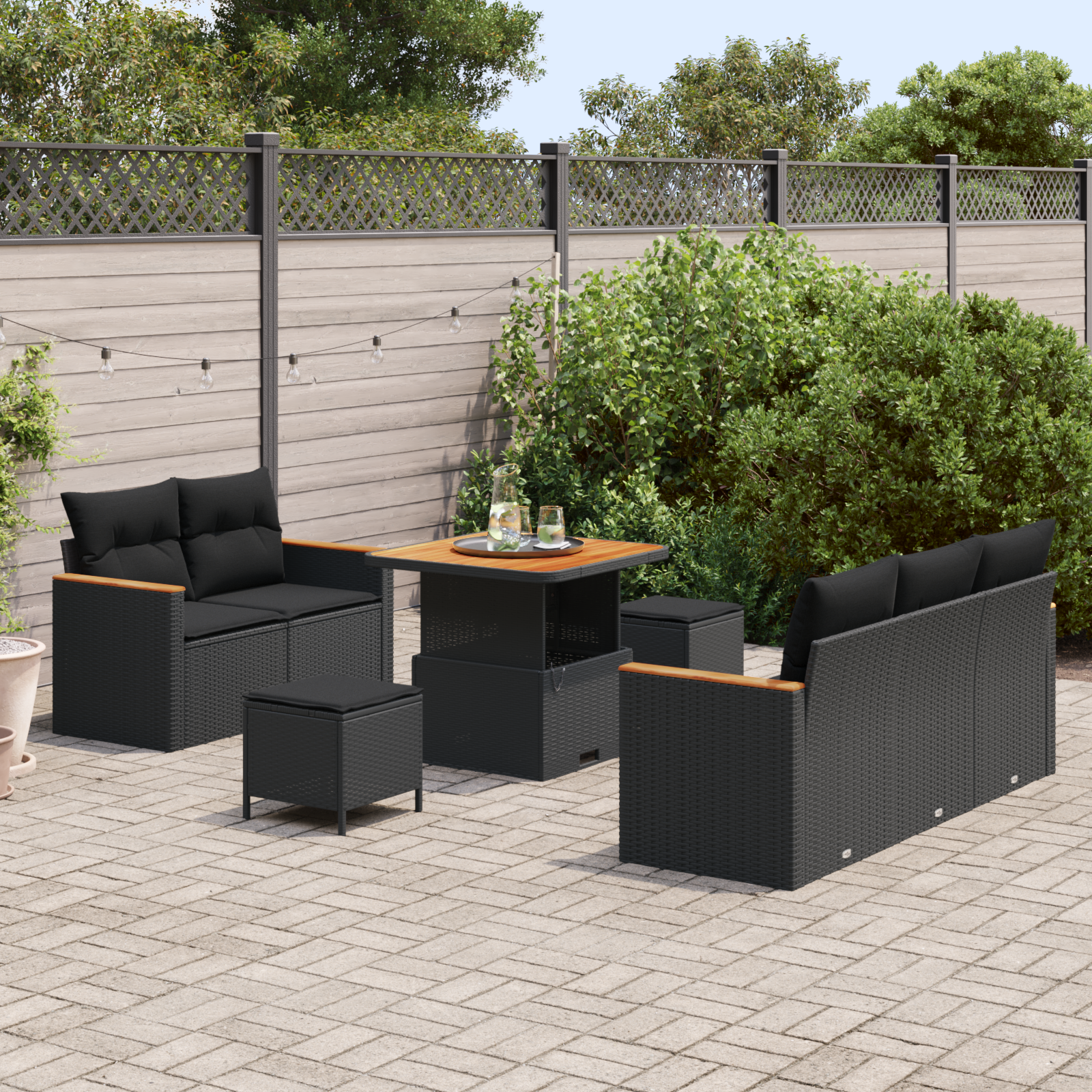 Thumbnail - vidaXL 8-teiliges Garten-Sofa-Set mit Kissen, schwarzes Poly-Rattan, Akazie