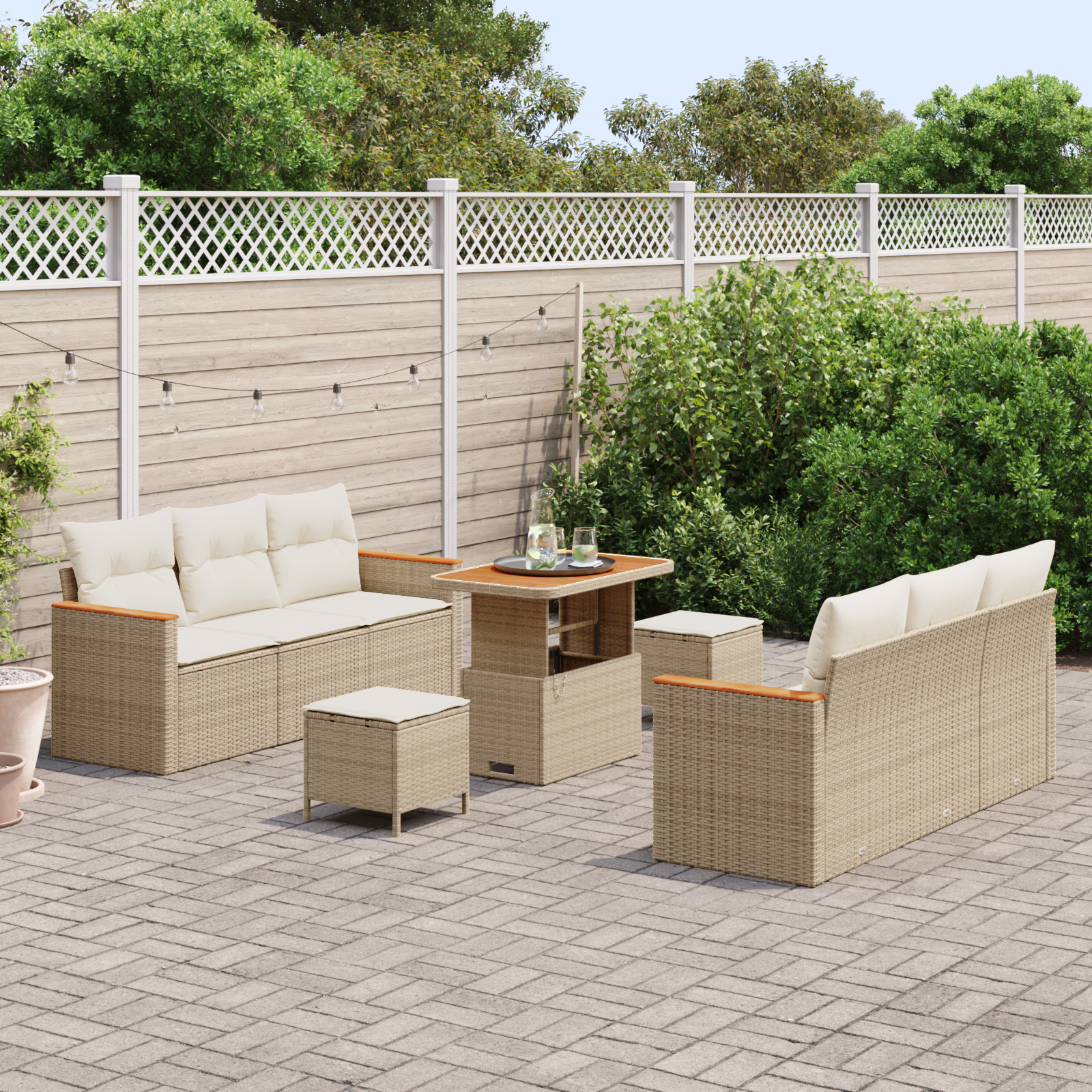 Thumbnail - vidaXL 9-teiliges Garten-Sofa-Set mit Kissen in Beige aus Poly-Rattan