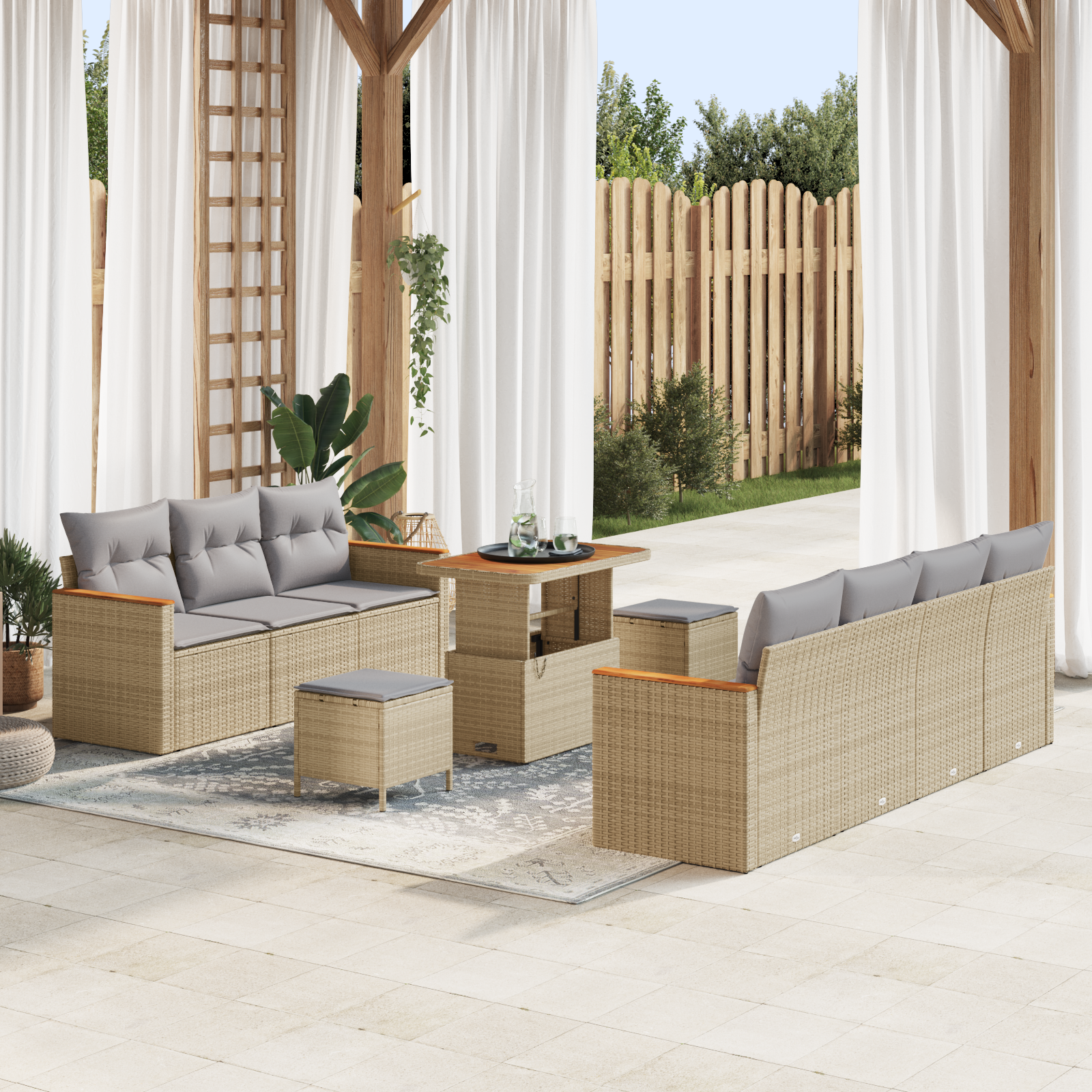 Conjunto de Sofás para Jardim 10 Peças com Almofadas Bege Vime Poliéster Acácia, Conjunto de Jantar Jardim 3 Peças com Almofadas Bege Vime Poliéster Acácia Conjunto de Sofás para Jardim 10 Peças com Almofadas Bege Vime Poliéster Acácia, Conjunto de Jantar Jardim 3 Peças com Almofadas Bege Vime Poliéster Acácia