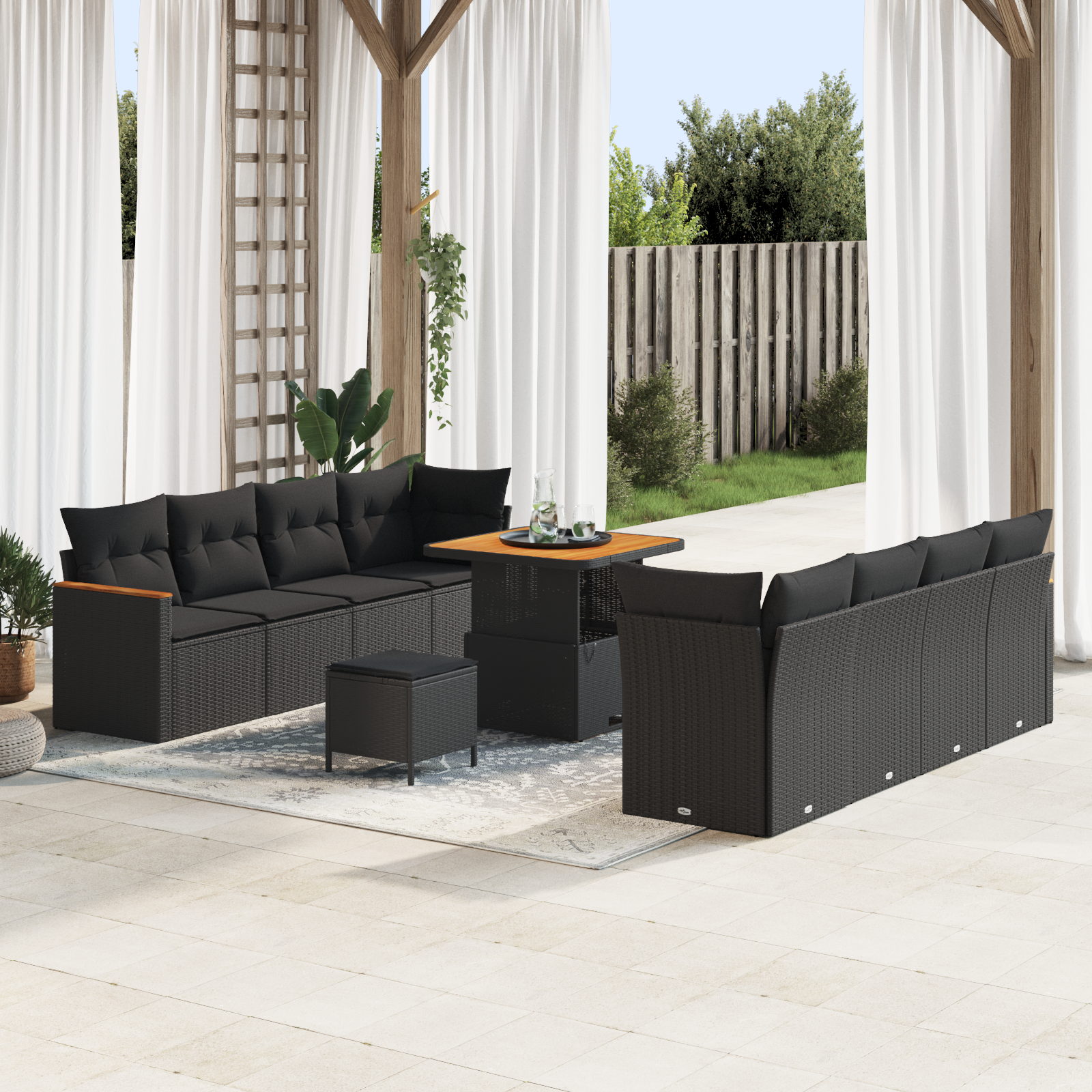 Thumbnail - vidaXL 11-tlg. Garten-Sofagarnitur mit Kissen Schwarz Poly Rattan