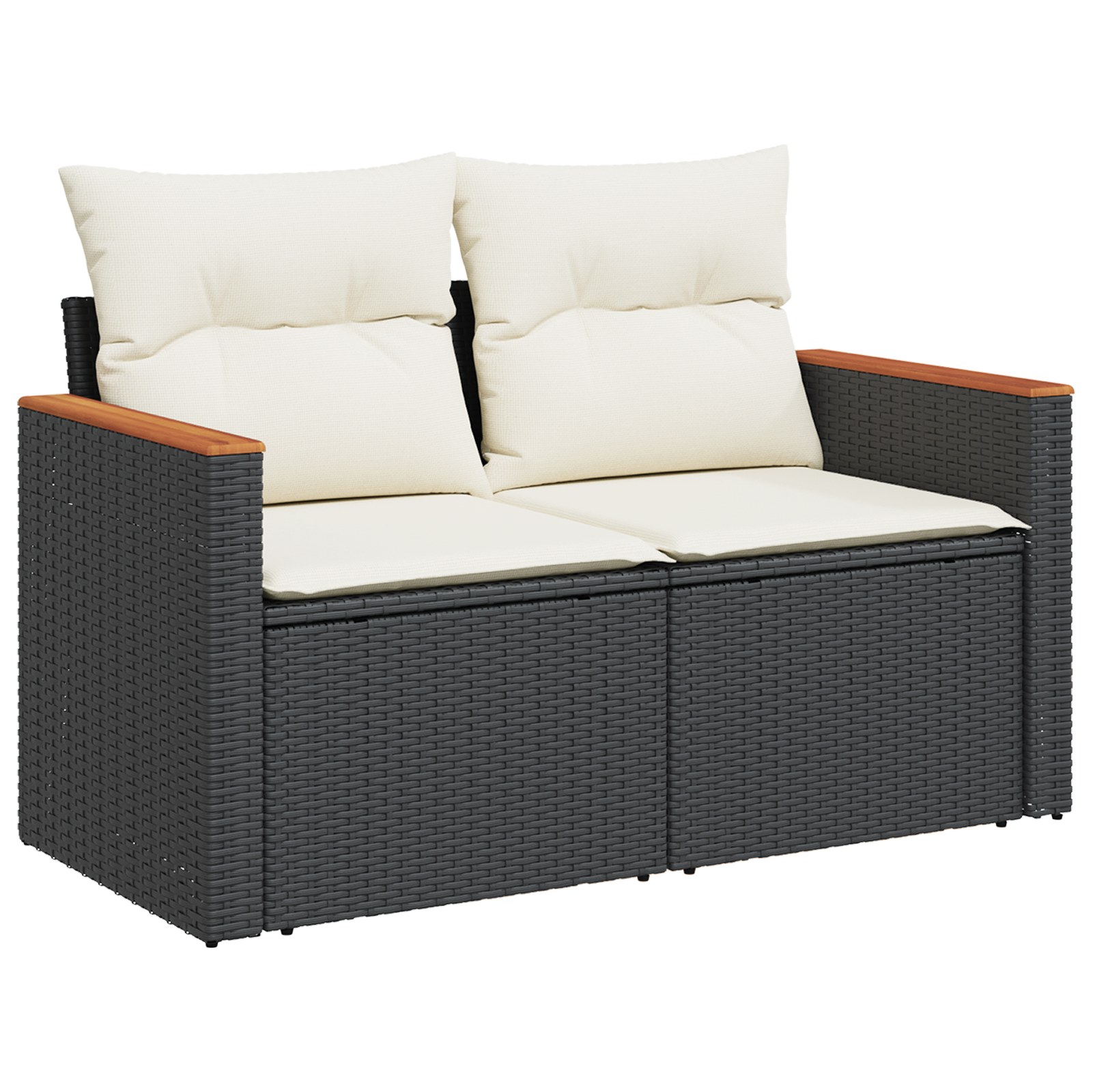 Conjunto de Sofá para Jardim de 11 peças com Almofadas Pretas de Rattan Poliéster e Acácia, Conjunto de Jantar para Jardim de 3 peças com Almofadas Pretas de Rattan Poliéster e Acácia