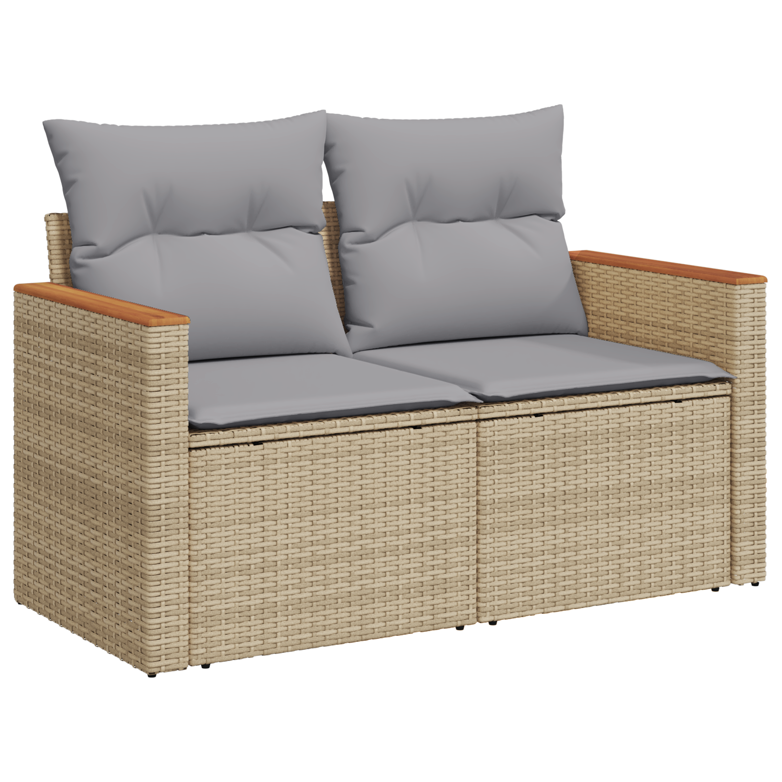 Conjunto de Sofás de Jardim 12 Peças com Almofadas Bege Polirattan Acácia, Conjunto de Jantar de Jardim 3 Peças com Almofadas Bege Polirattan Acácia