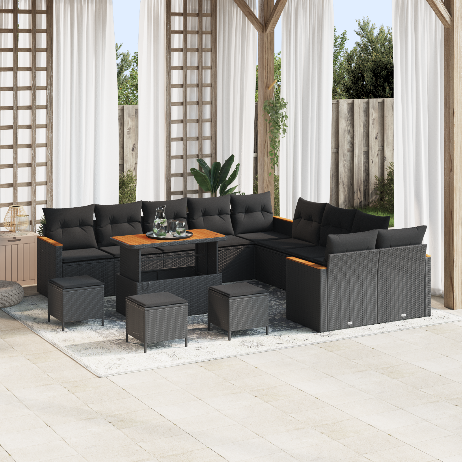 Thumbnail - vidaXL 14-teiliges Garten-Sofa-Set mit Kissen Schwarz Poly-Rattan Akazie