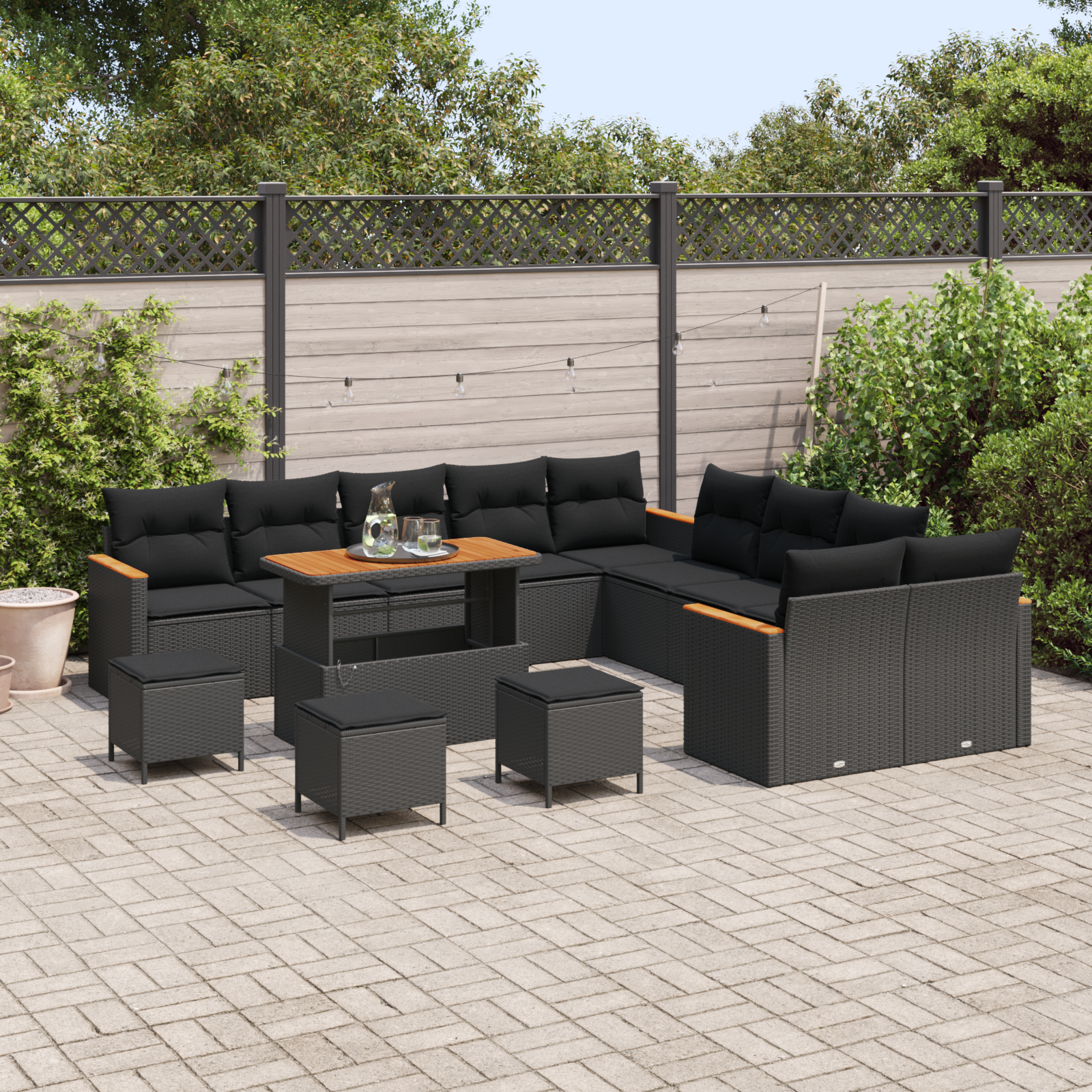 Thumbnail - vidaXL 14-teiliges Garten-Sofa-Set mit Kissen Schwarz Poly-Rattan Akazie