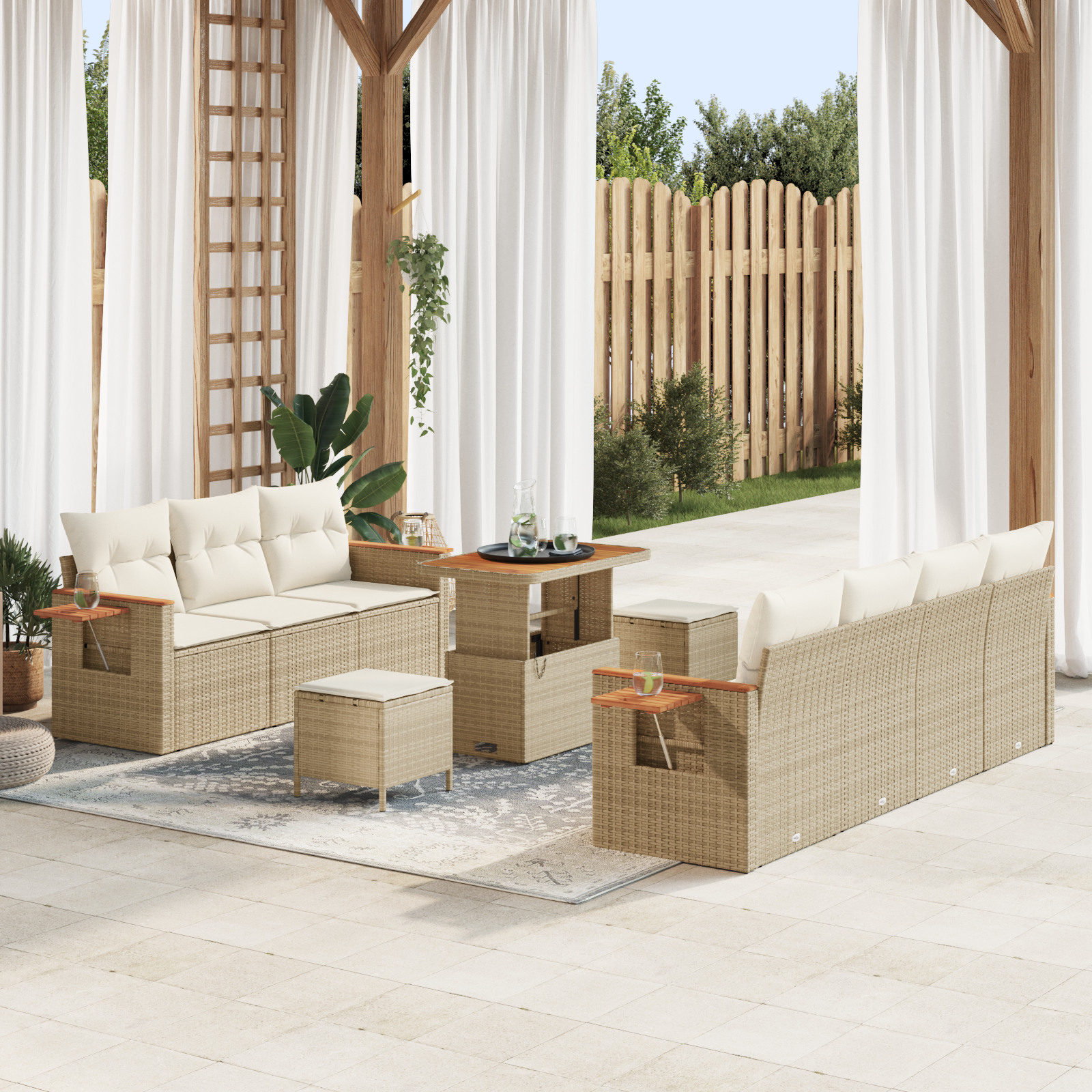 Thumbnail - vidaXL 10-teiliges Garten Sofa Set mit Kissen Beige Poly Rattan Akazie