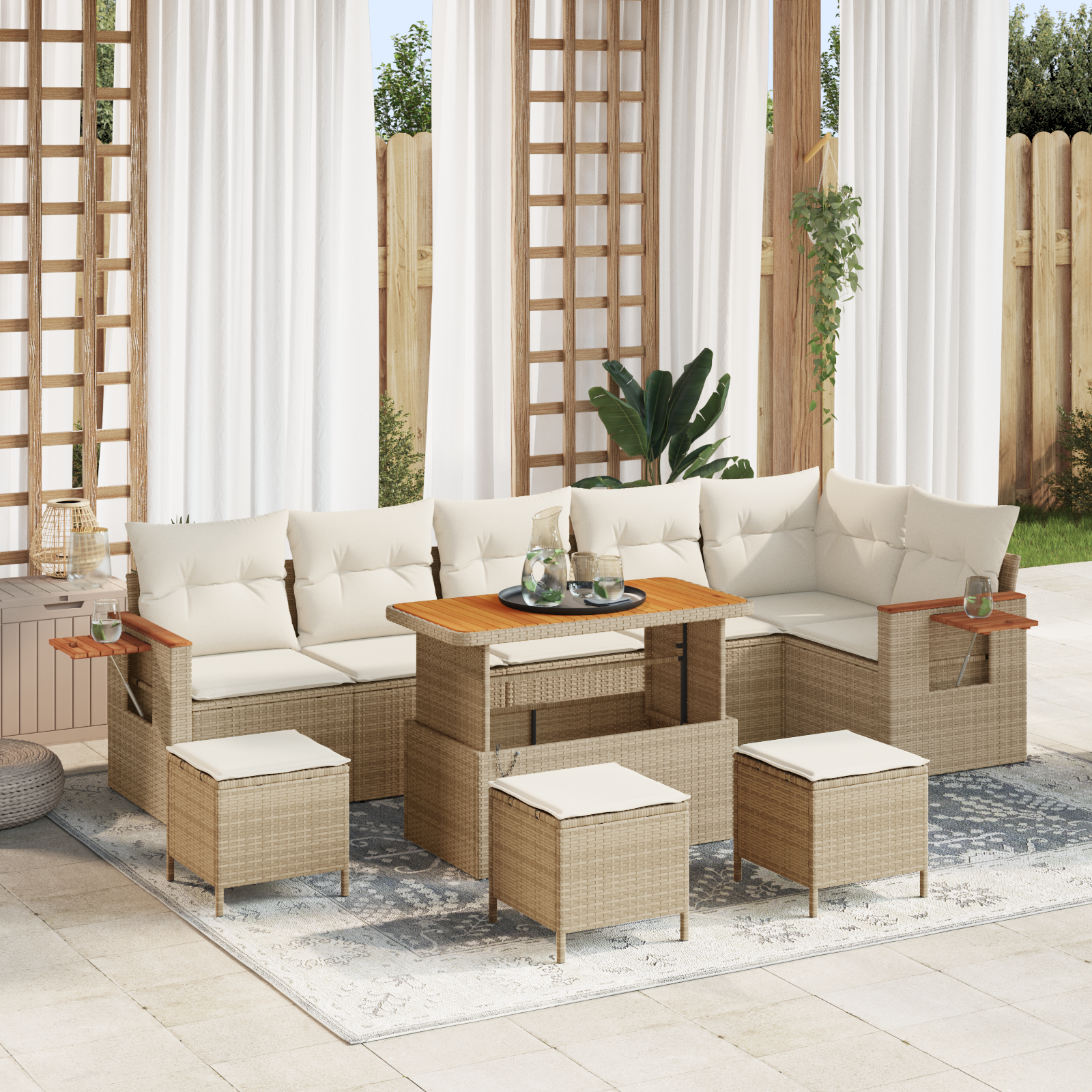 Thumbnail - vidaXL 10-teiliges Garten Sofa Set mit Kissen Creme Poly Rattan Akazie