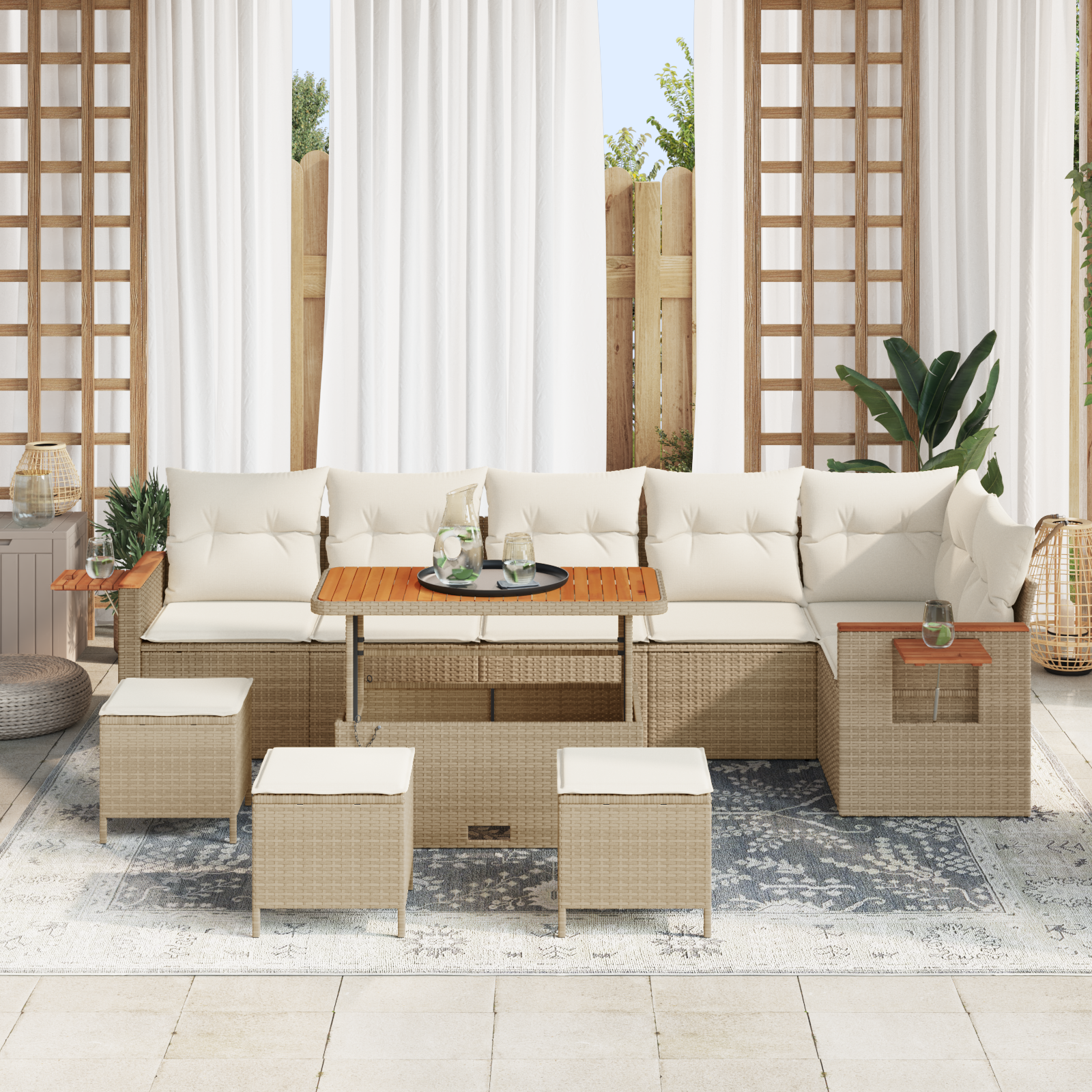 Thumbnail - vidaXL 10-teiliges Garten Sofa Set mit Kissen Creme Poly Rattan Akazie