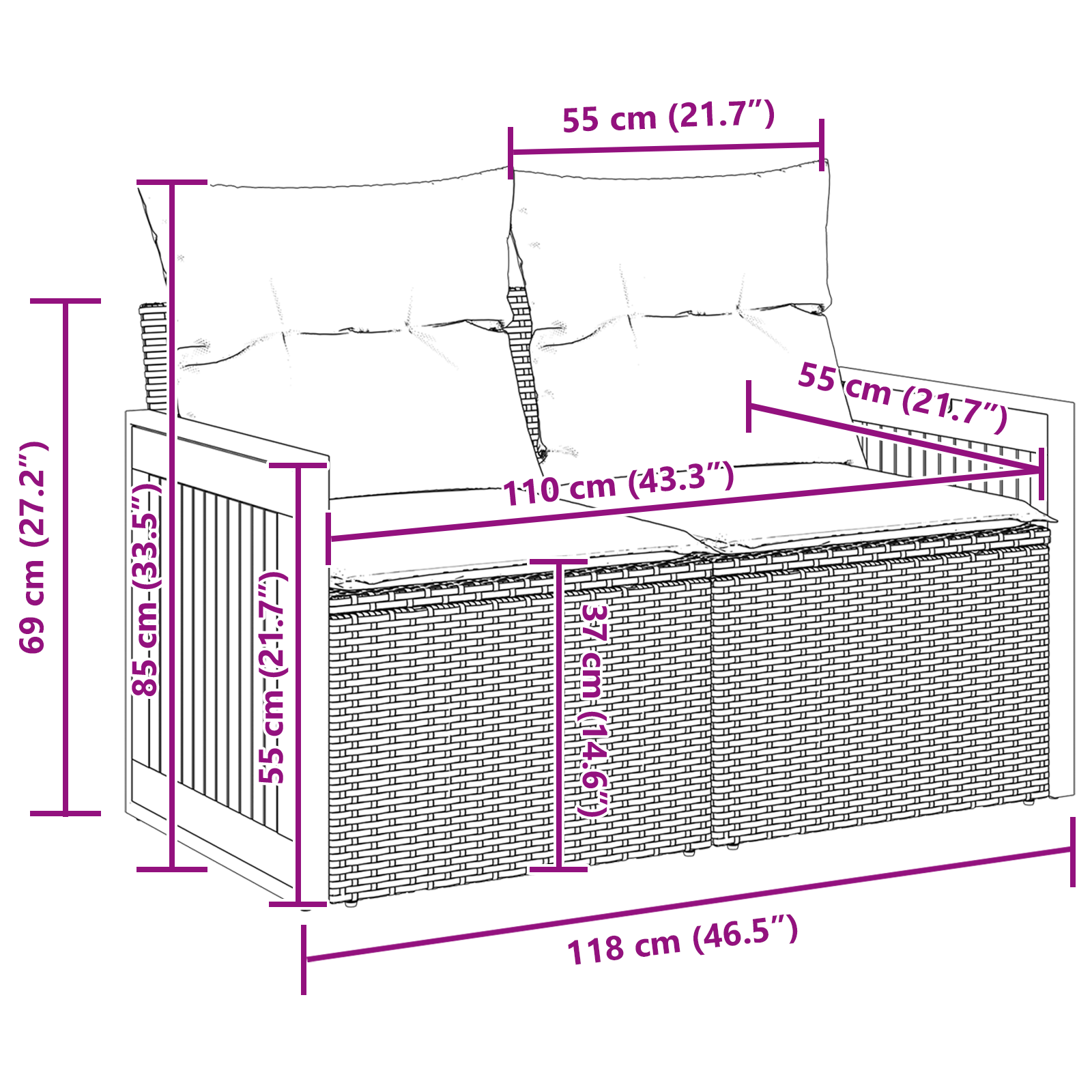 8 dalių sodo sofa komplektas su pagalvėlėmis juodas poli ratanas akacija - Image 11