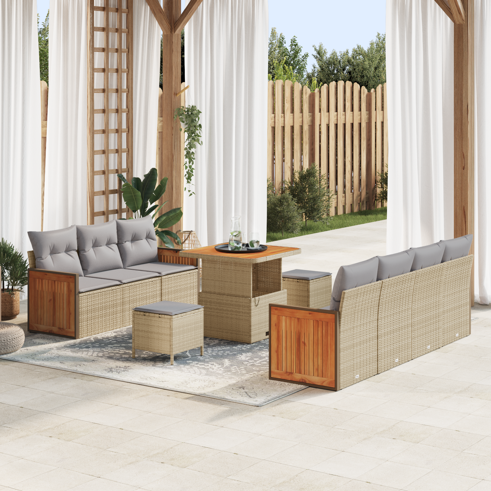Thumbnail - vidaXL 10-teiliges Garten Sofa Set mit Kissen Beige Poly Rattan Akazie