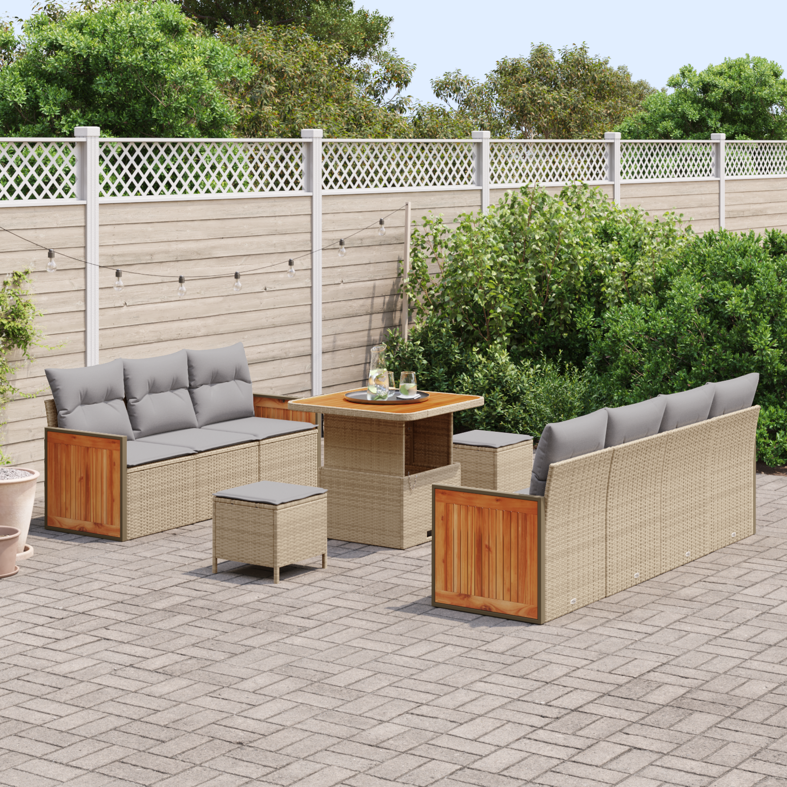 Thumbnail - vidaXL 10-teiliges Garten Sofa Set mit Kissen Beige Poly Rattan Akazie