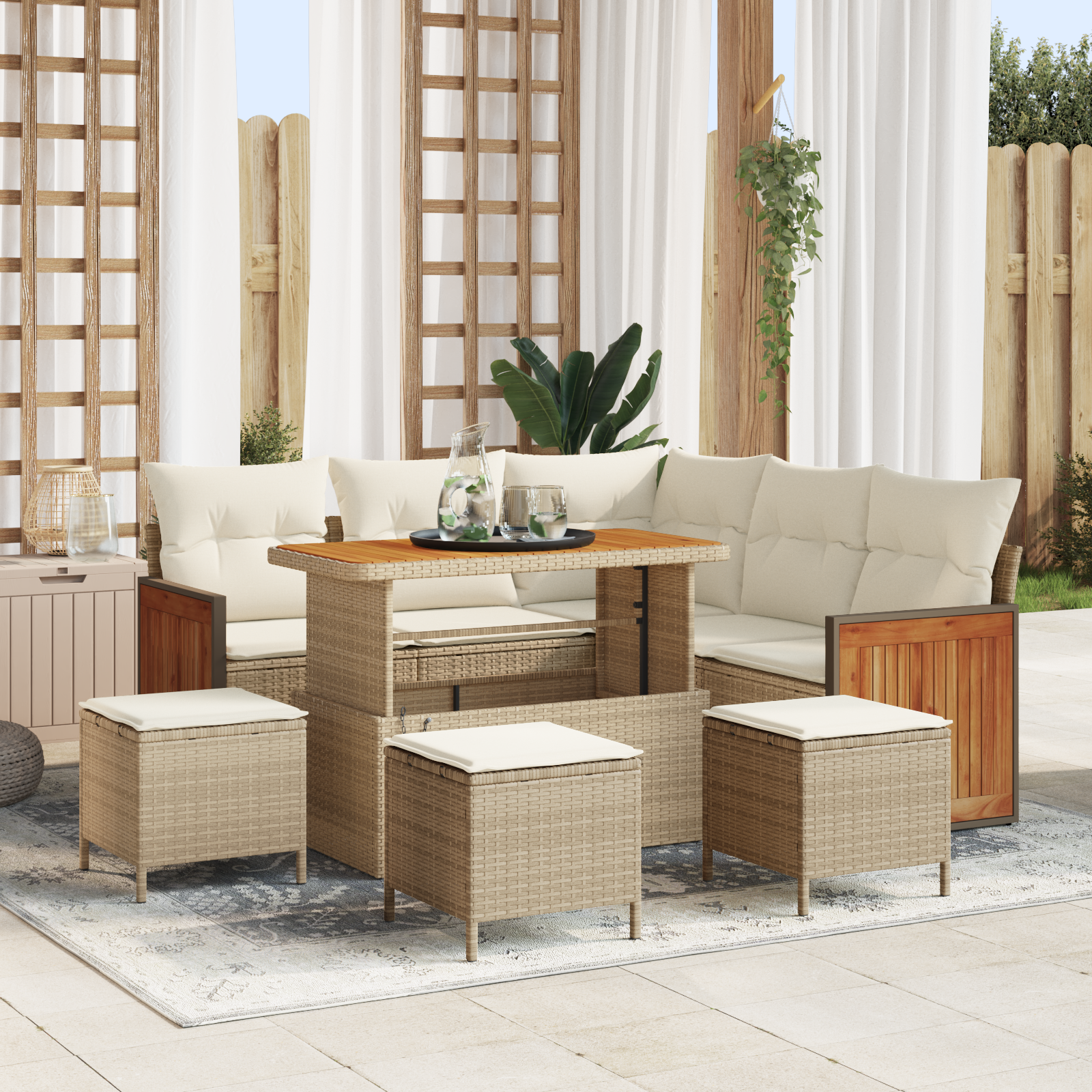 Thumbnail - vidaXL 9-teiliges Garten Sofa Set mit Kissen Beige Poly Rattan Akazie