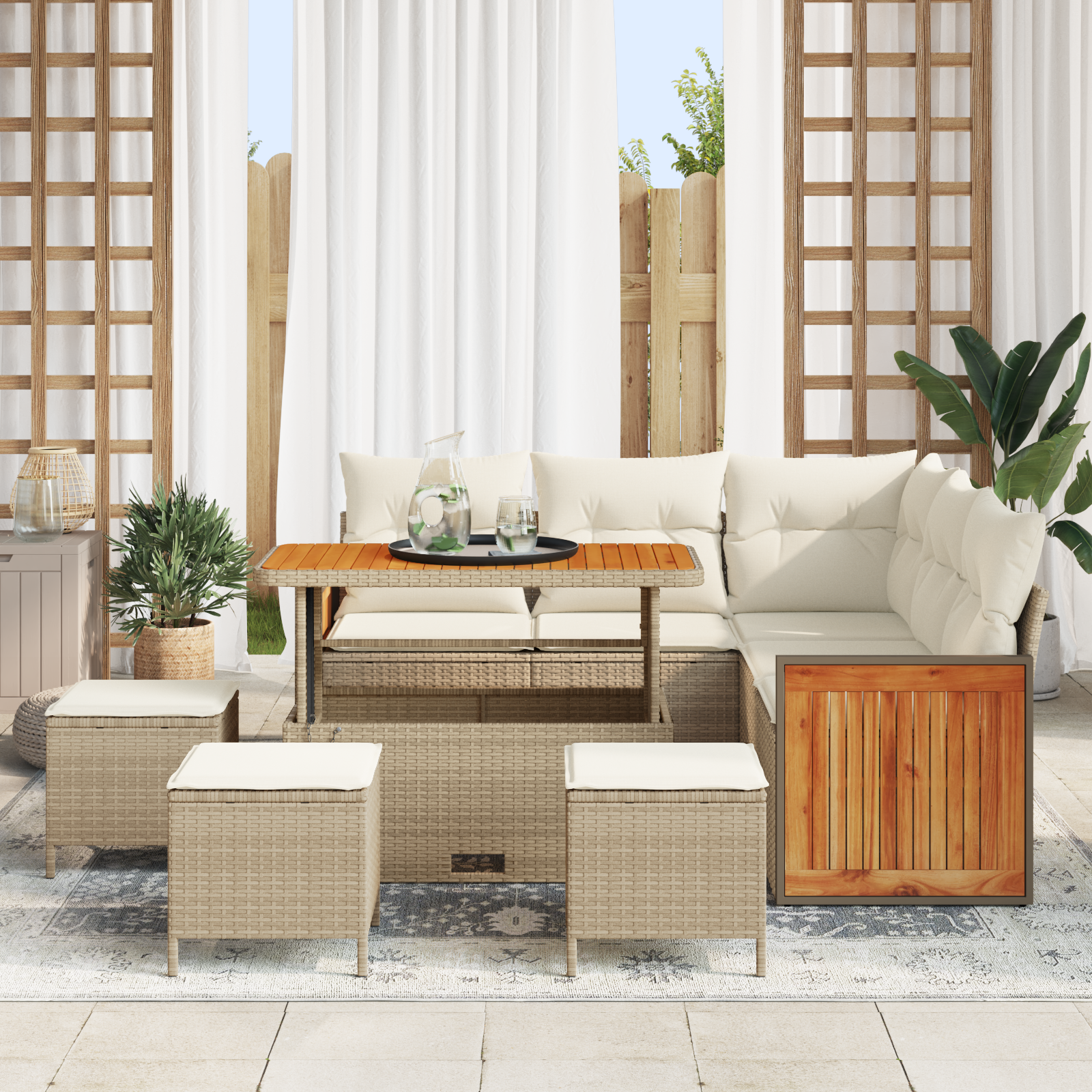 Thumbnail - vidaXL 9-teiliges Garten Sofa Set mit Kissen Beige Poly Rattan Akazie