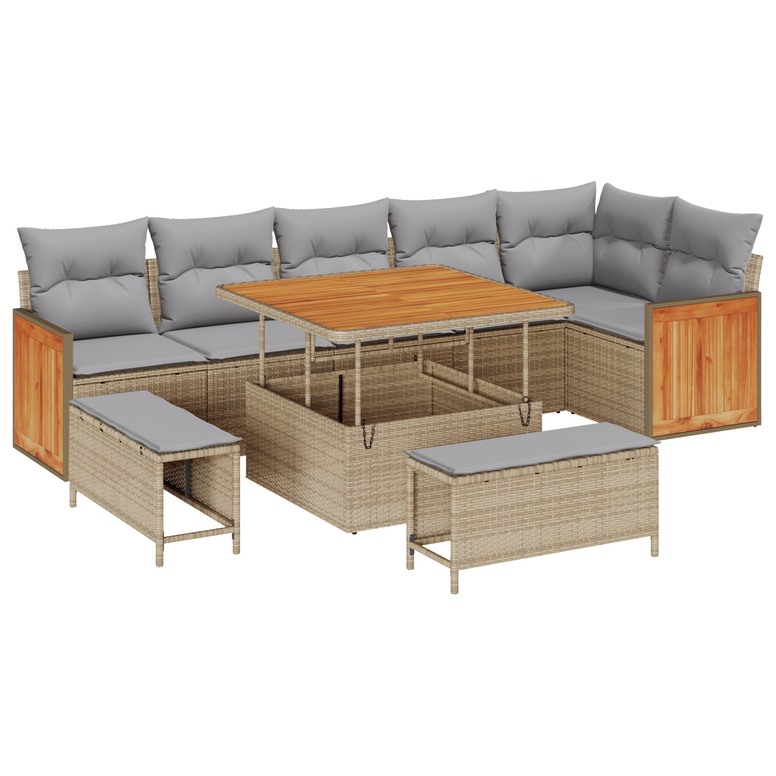 Thumbnail - vidaXL 9-teiliges Garten Sofa Set mit Kissen Beige Poly Rattan Akazie