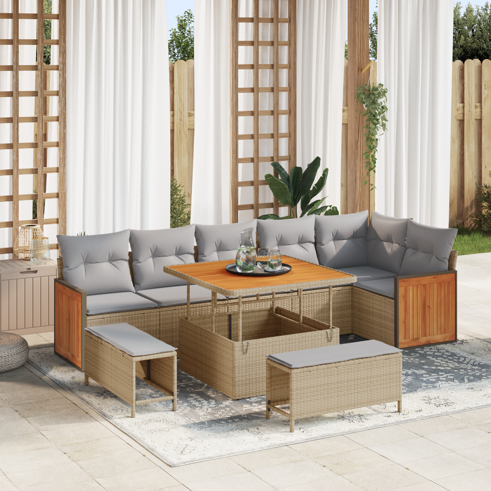 Thumbnail - vidaXL 9-teiliges Garten Sofa Set mit Kissen Beige Poly Rattan Akazie