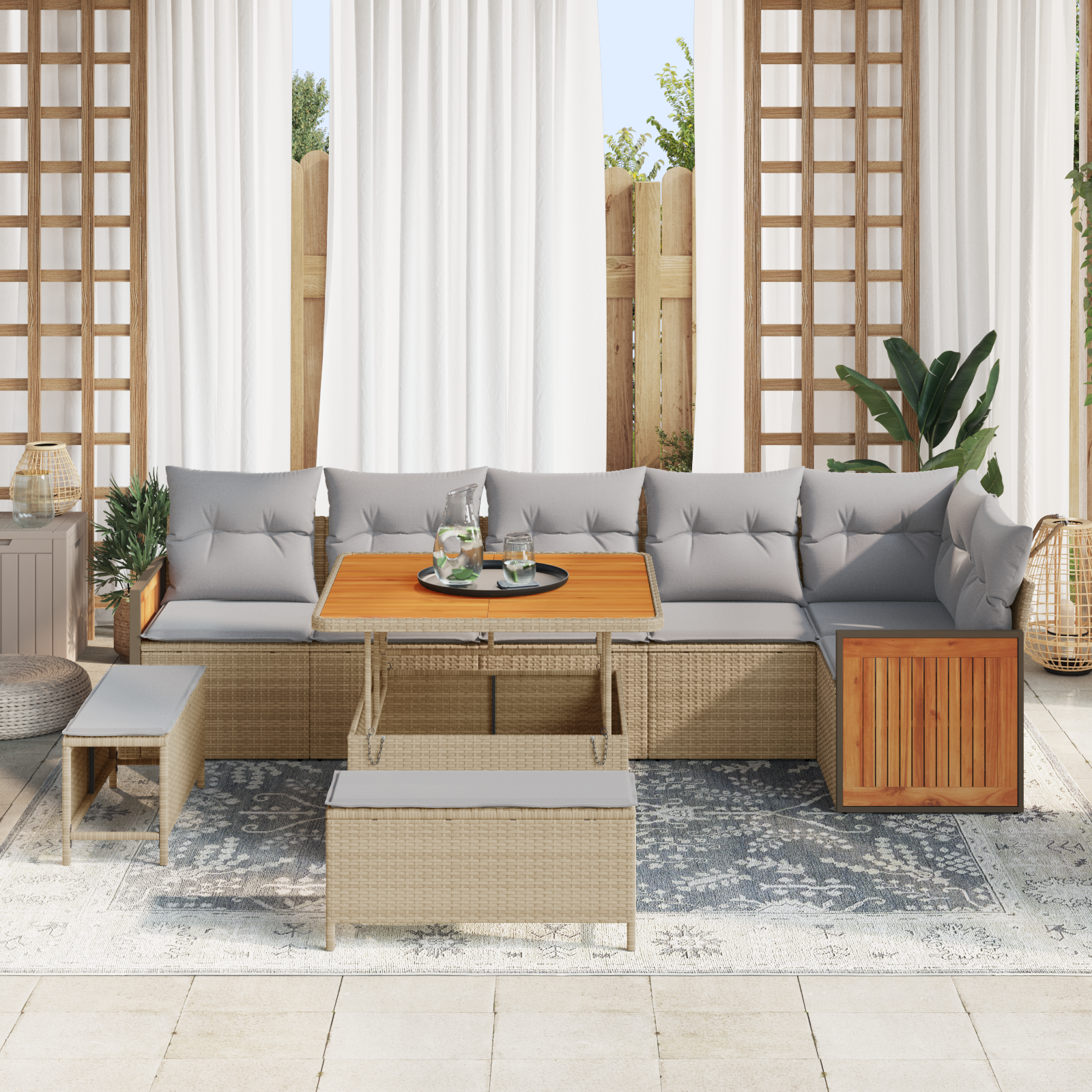 Thumbnail - vidaXL 9-teiliges Garten Sofa Set mit Kissen Beige Poly Rattan Akazie