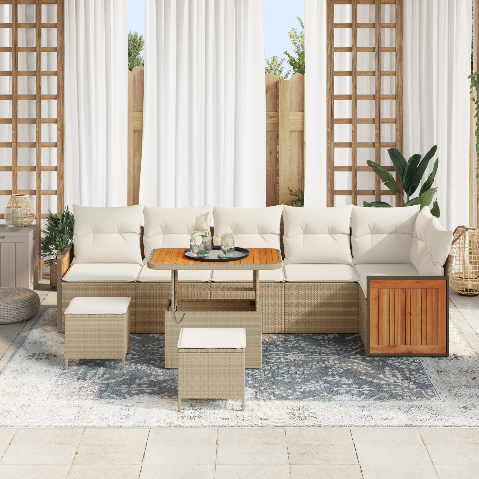 9 dalių sodo sofa rinkinys su pagalvėlėmis smėlio poli ratanas akacija