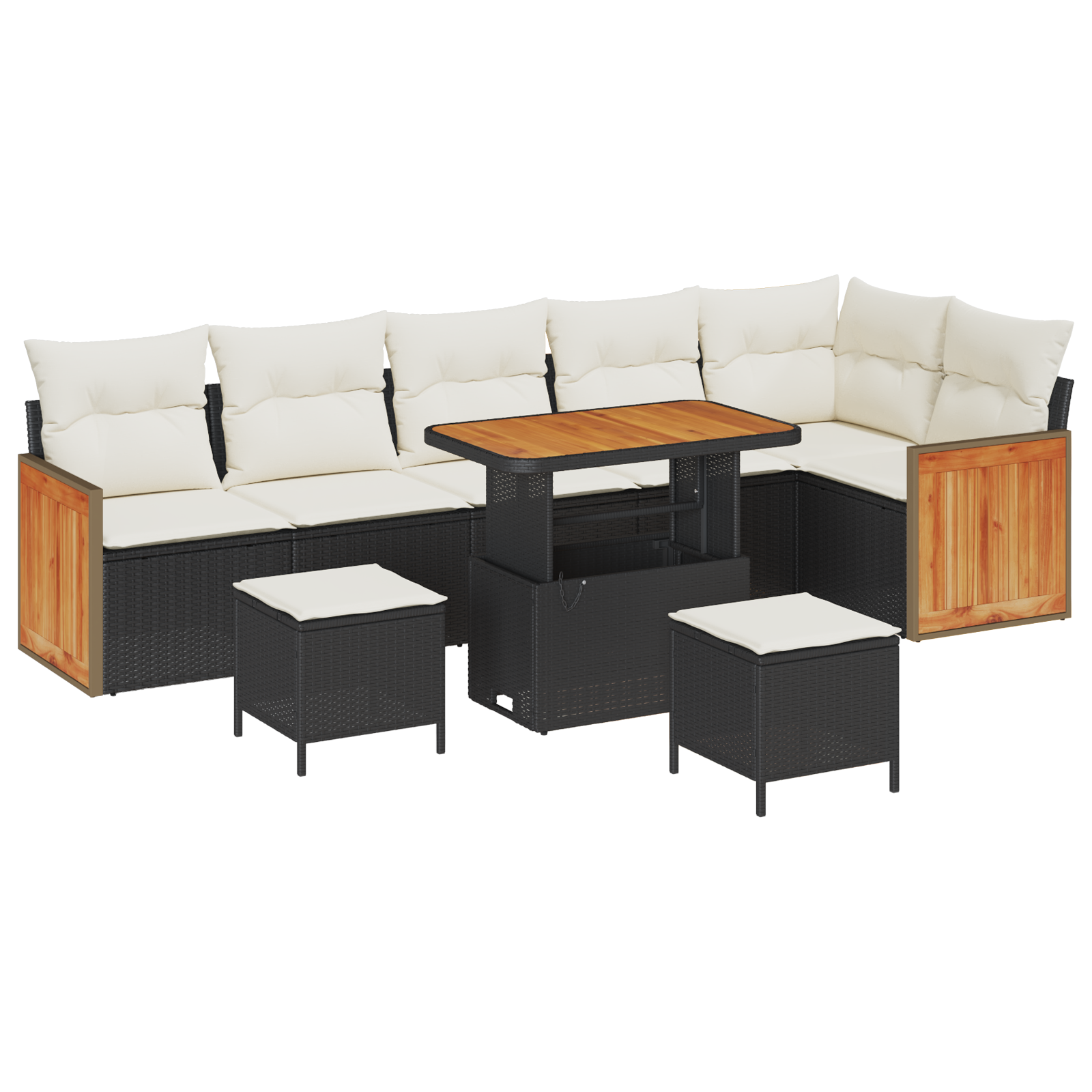 Thumbnail - vidaXL 9-teiliges Garten-Sofa-Set mit Kissen Schwarz Poly Rattan Akazie
