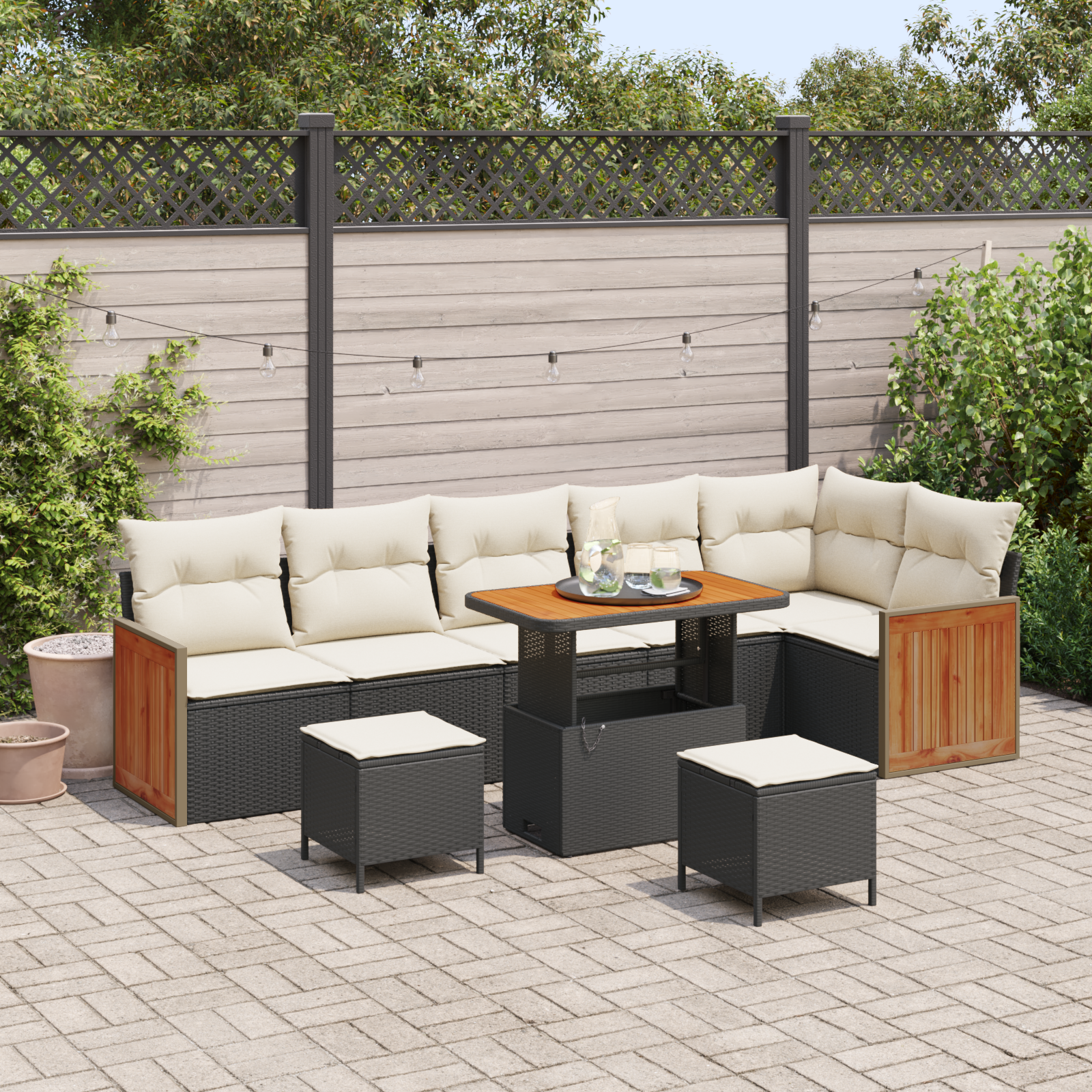 Thumbnail - vidaXL 9-teiliges Garten-Sofa-Set mit Kissen Schwarz Poly Rattan Akazie