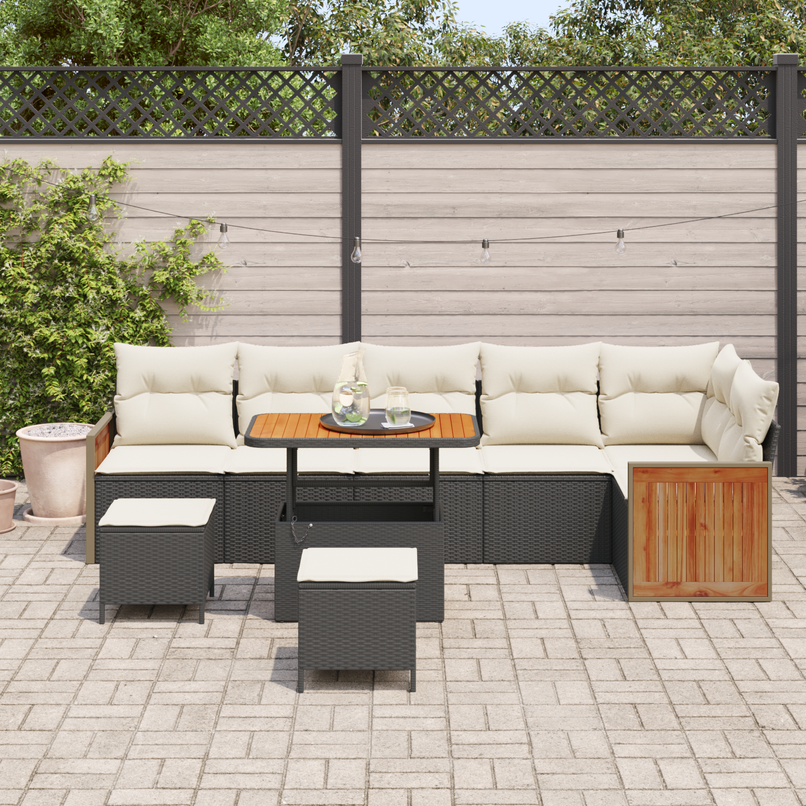 Thumbnail - vidaXL 9-teiliges Garten-Sofa-Set mit Kissen Schwarz Poly Rattan Akazie