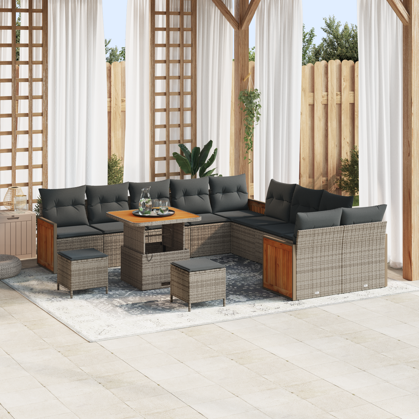 Set Divano da Giardino 13 Pezzi con Cuscini Grigio Rattan Sintetico Acacia