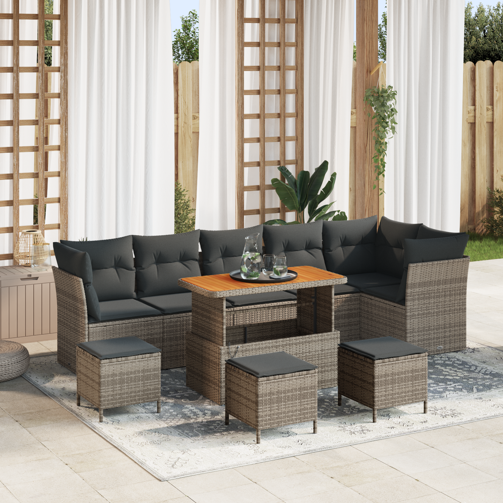 Thumbnail - vidaXL 10-teilige Garten Sofa Set mit Kissen Grau Poly Rattan