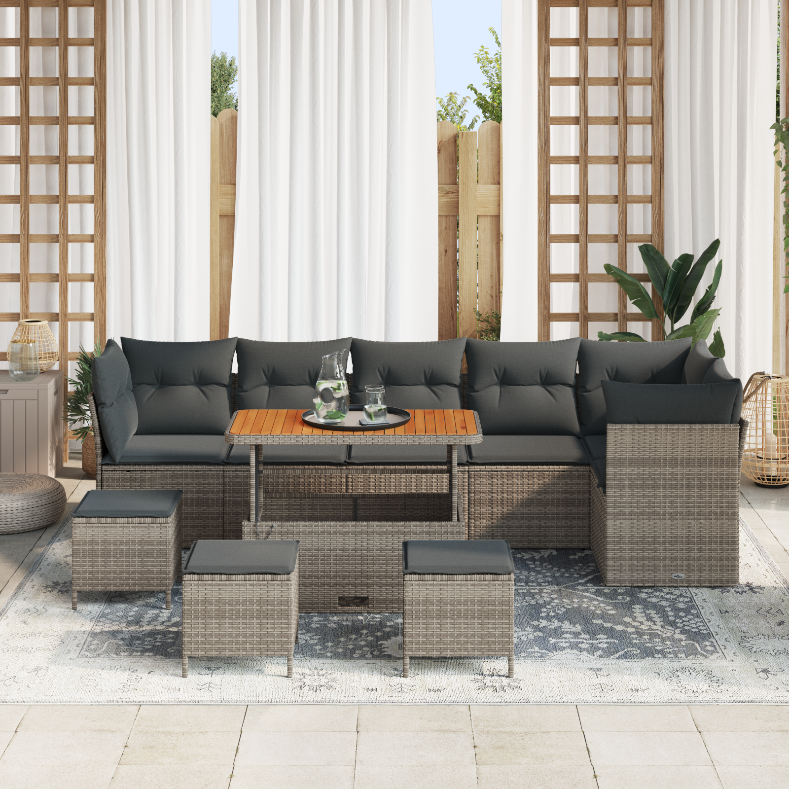 Thumbnail - vidaXL 10-teilige Garten Sofa Set mit Kissen Grau Poly Rattan