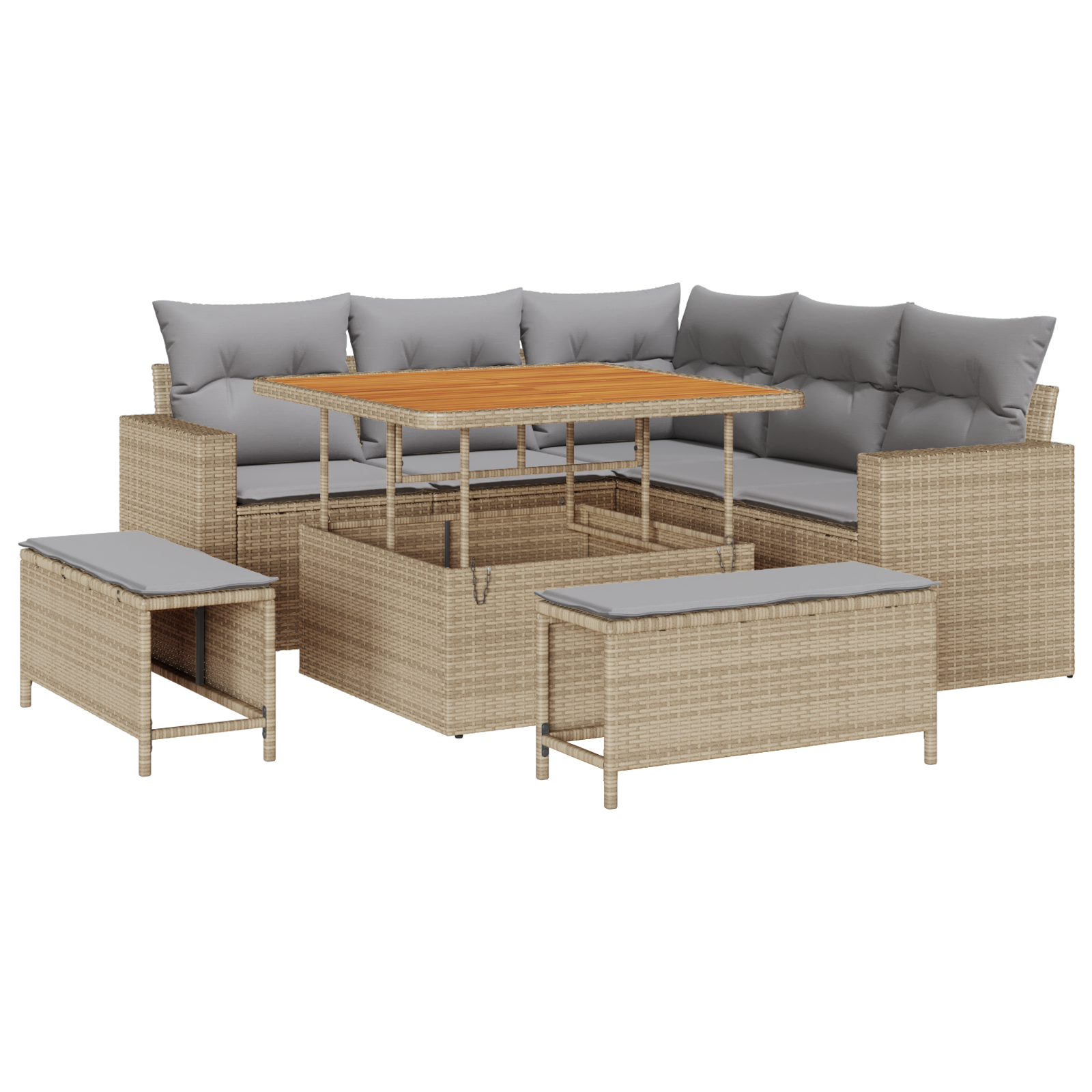 Thumbnail - vidaXL 8-teiliges Garten-Sofa-Set mit Kissen Beige Poly Rattan Akazie
