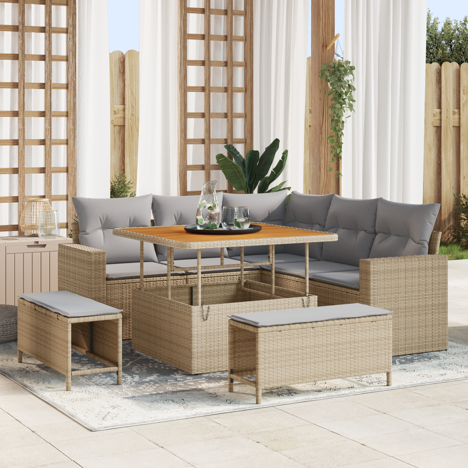Thumbnail - vidaXL 8-teiliges Garten-Sofa-Set mit Kissen Beige Poly Rattan Akazie