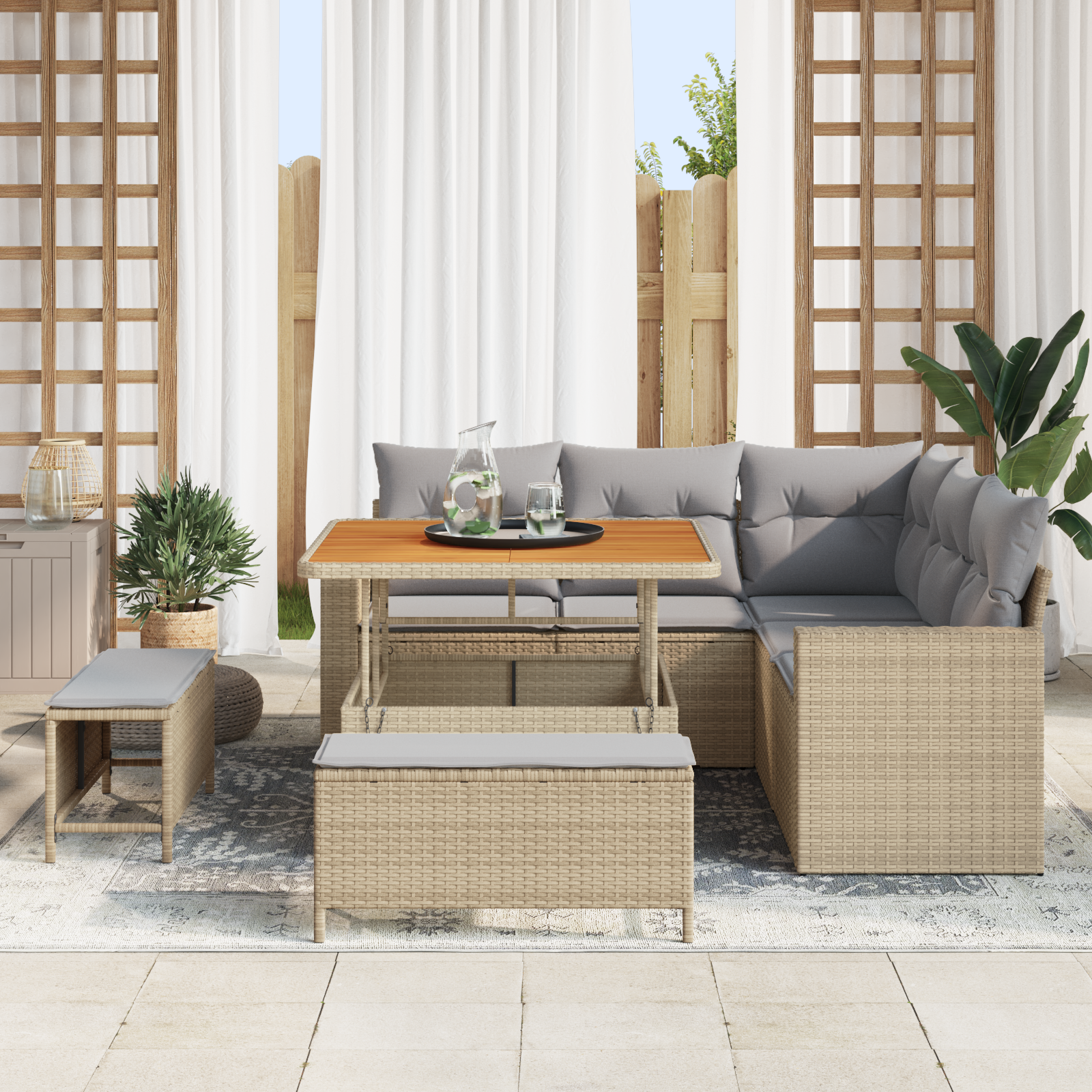 Thumbnail - vidaXL 8-teiliges Garten-Sofa-Set mit Kissen Beige Poly Rattan Akazie