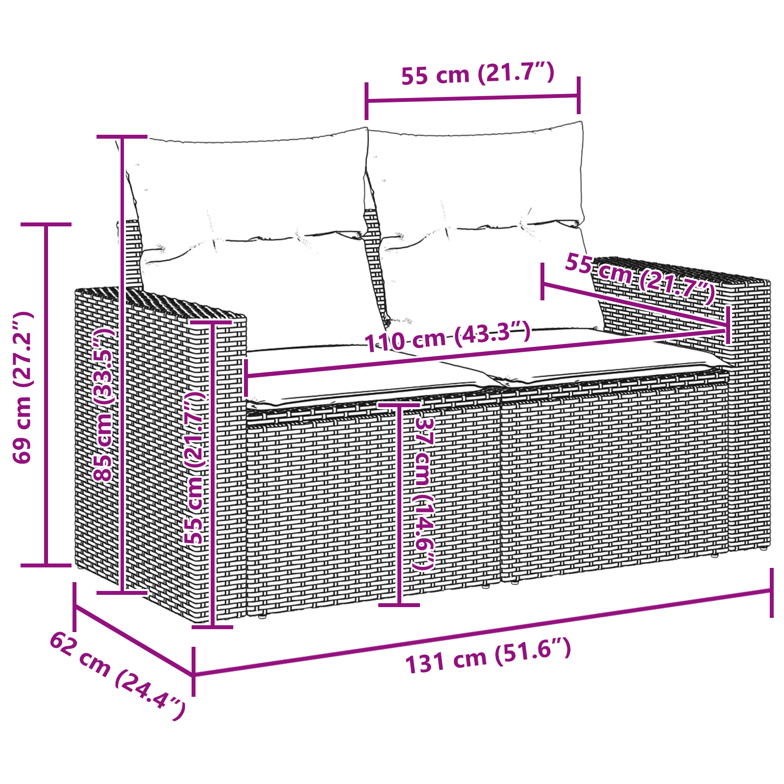 10 dalių sodo sofa su pagalvėlėmis Pilka Poli ratanas Akacija - Image 10