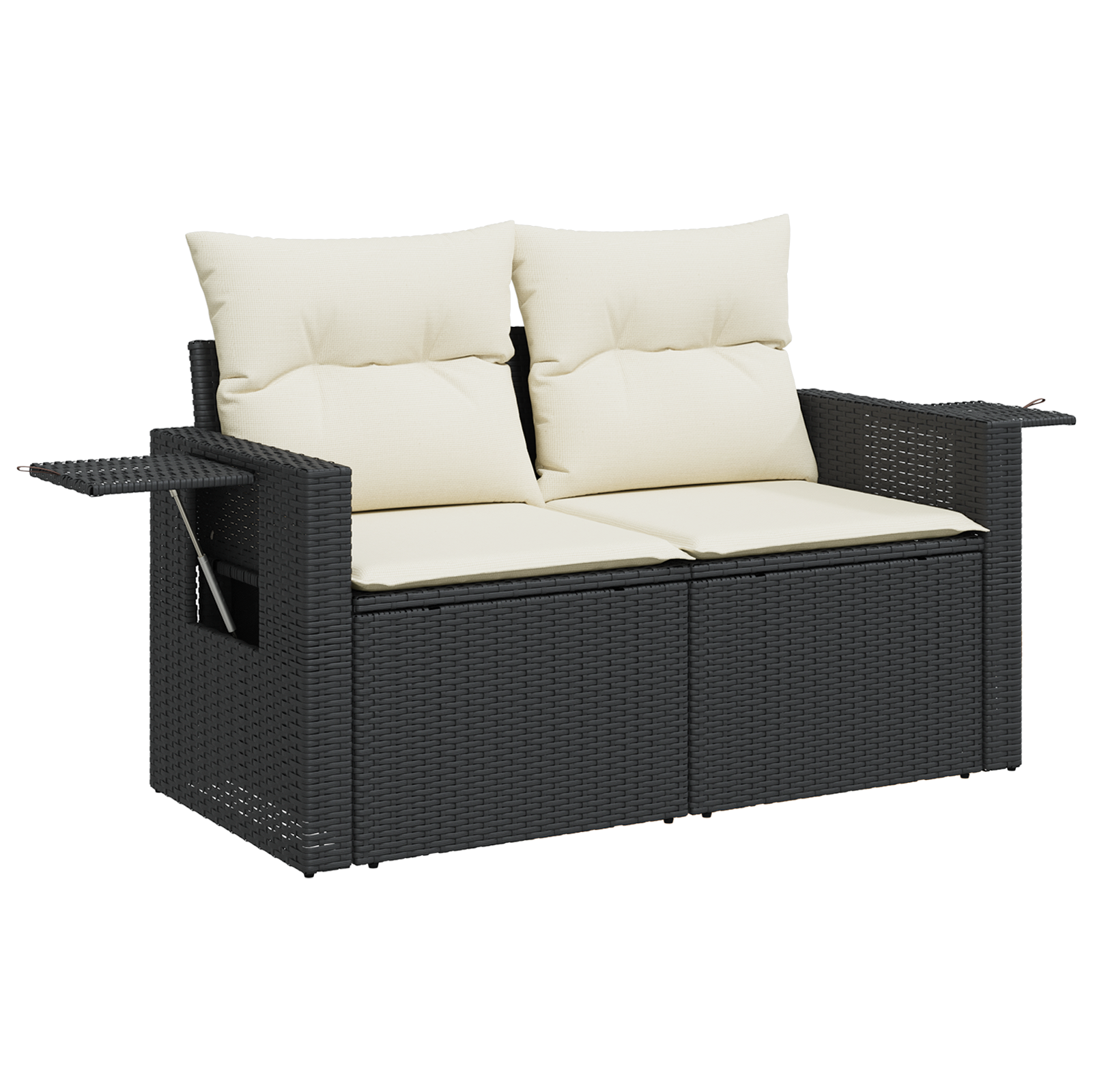 Conjunto de Sofá de Jardim com Almofadas Preto Rattan Acácia, Conjunto de Jantar de Jardim com Almofadas Preto Rattan Acácia