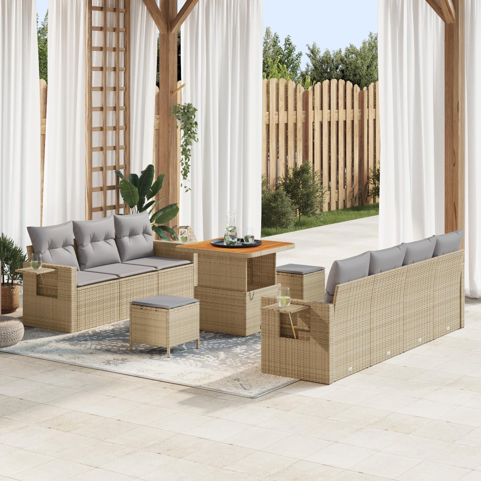 Tuin Sofa Set met kussen met opslag 10 pcs beige en lichtgrijs - Afbeelding 2
