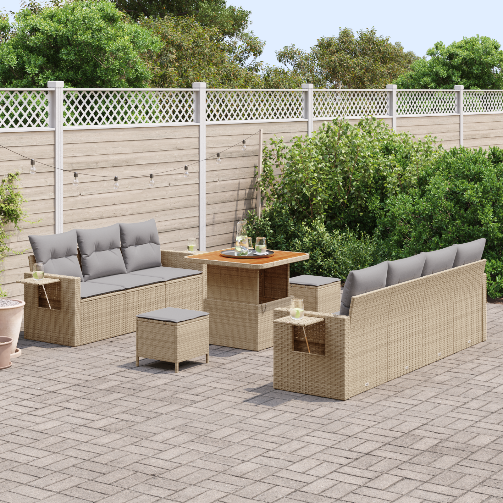 Tuin Sofa Set met kussen met opslag 10 pcs beige en lichtgrijs - Afbeelding 3