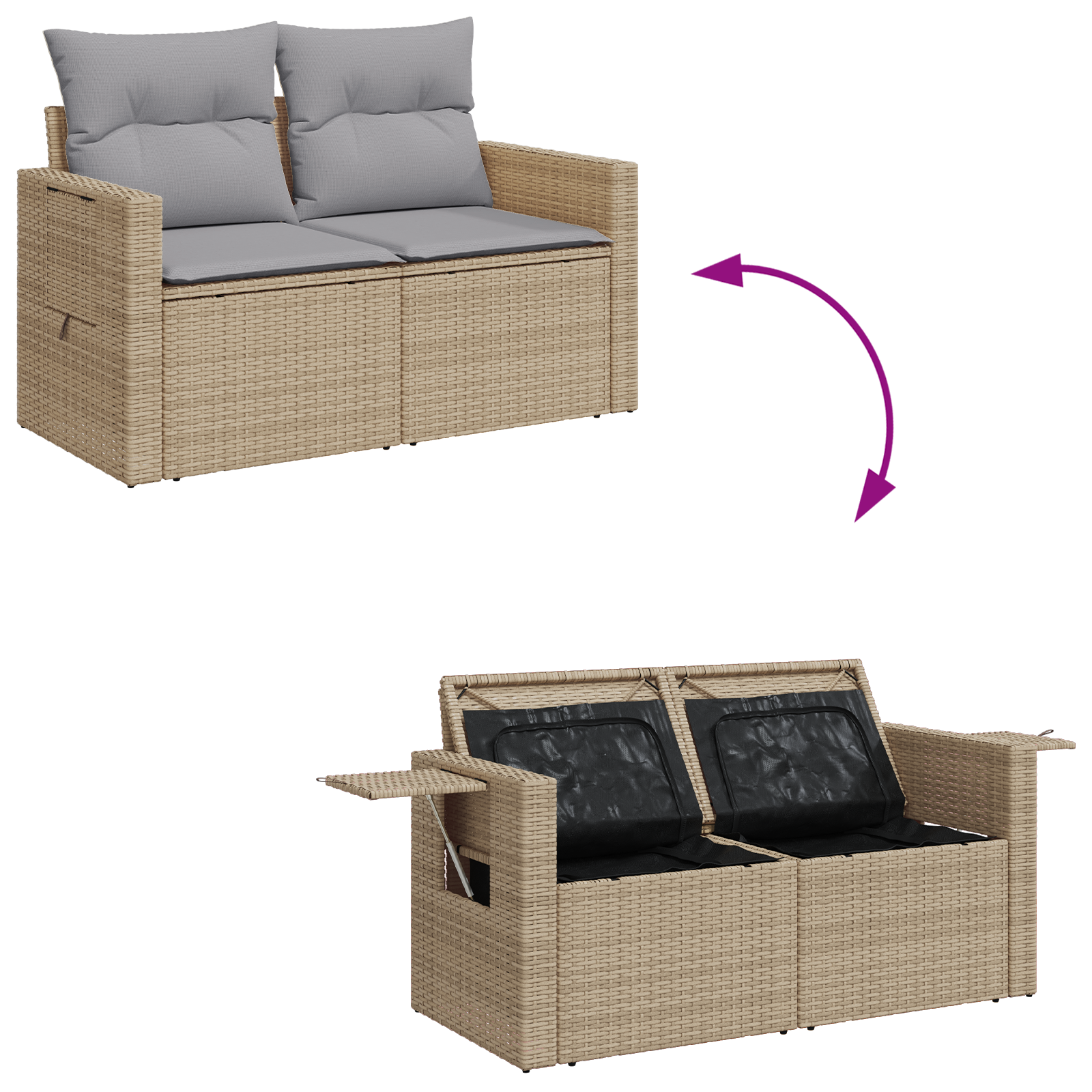 Conjunto de 10 peças de Sofá de Jardim com Almofadas Bege Rattan Acácia