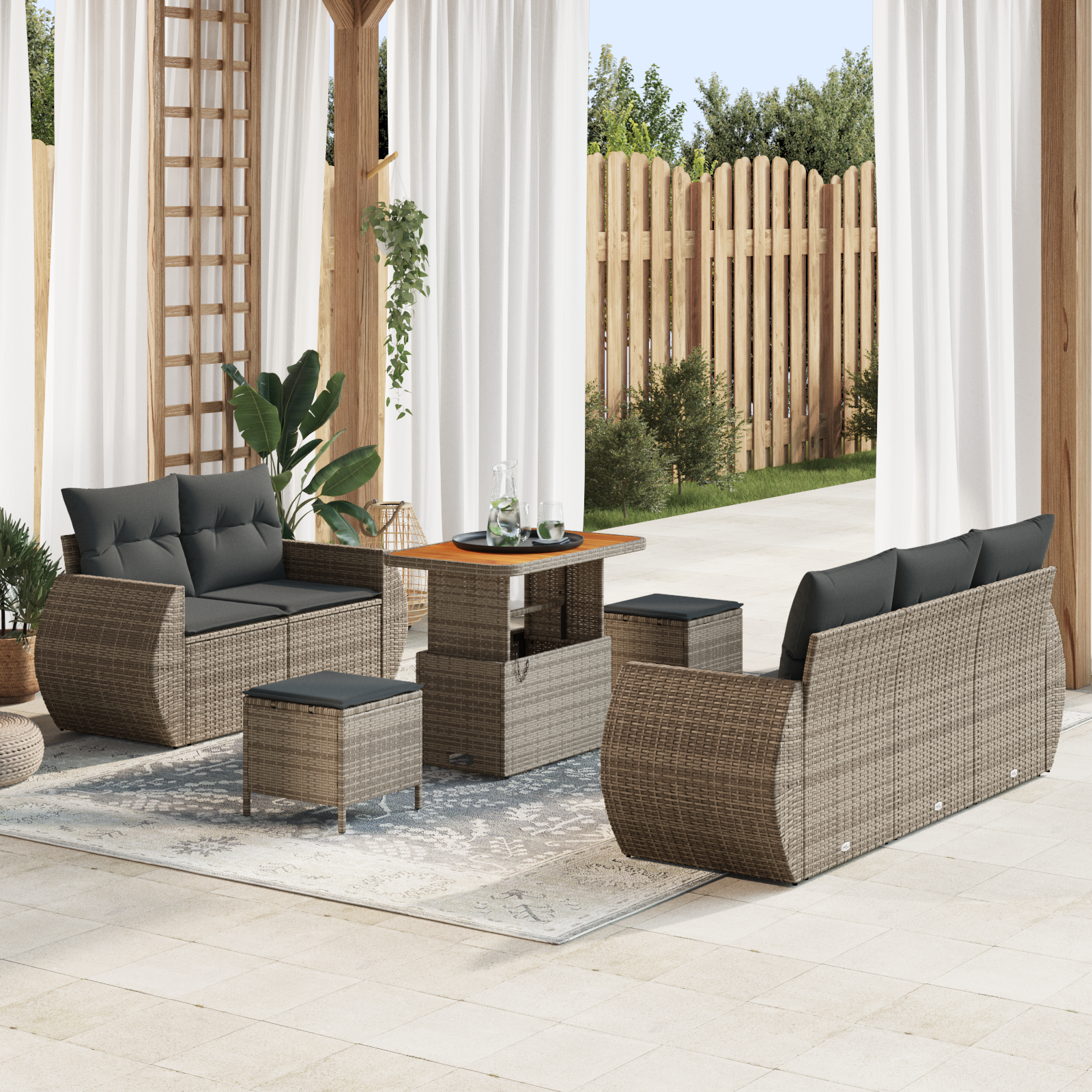 Tuin Sofa Set met kussen met opslag 8 pcs Grijs poly rattan - Afbeelding 2