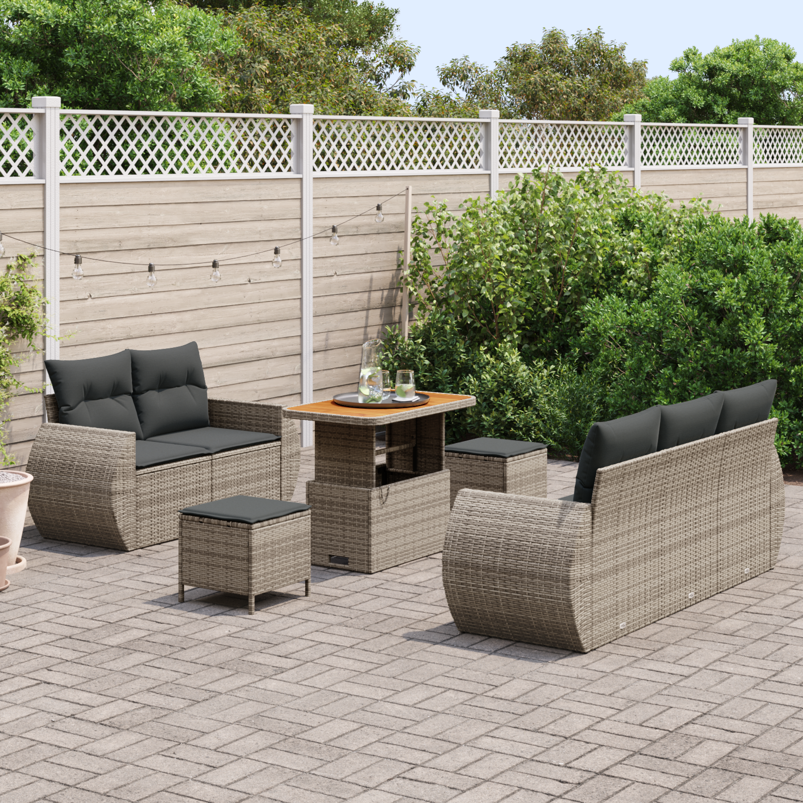 Tuin Sofa Set met kussen met opslag 8 pcs Grijs poly rattan - Afbeelding 3
